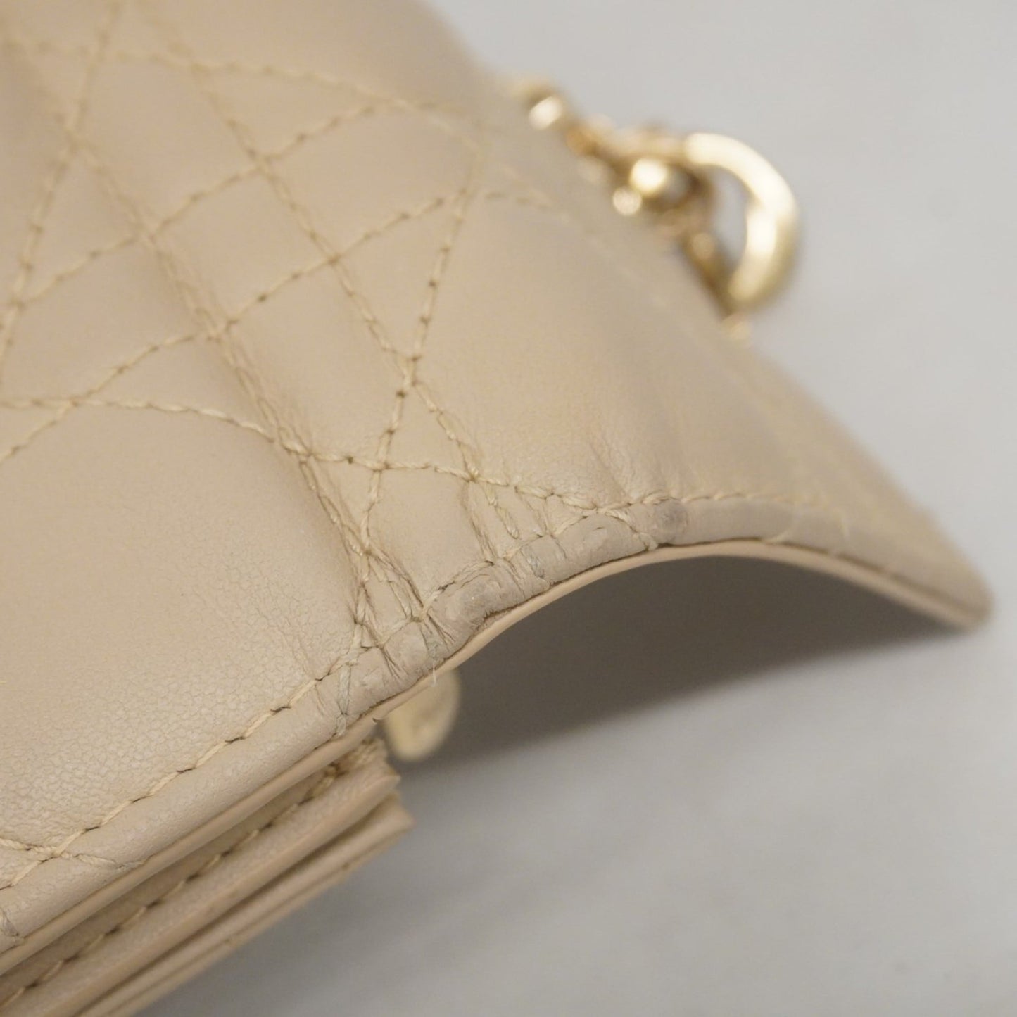 Christian Dior Cannage Leather Wallet, Beige, Champagne, Women's