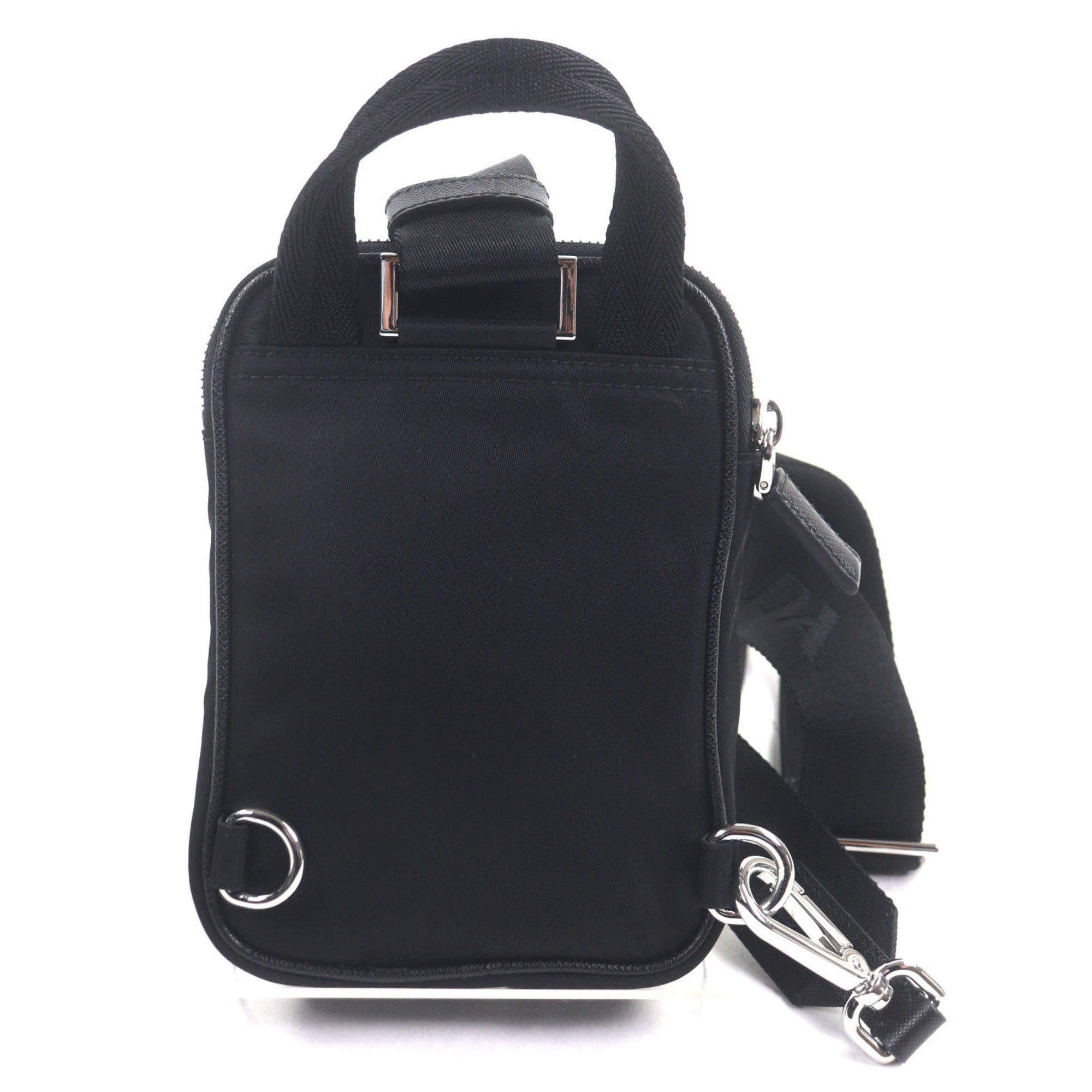 PRADA 2ZH194 Saffiano Leather Nylon Re-Nylon Triangle Logo Plate Smartphone Case Body Bag Black Silver Hardware Made in Italy Men's — Like New