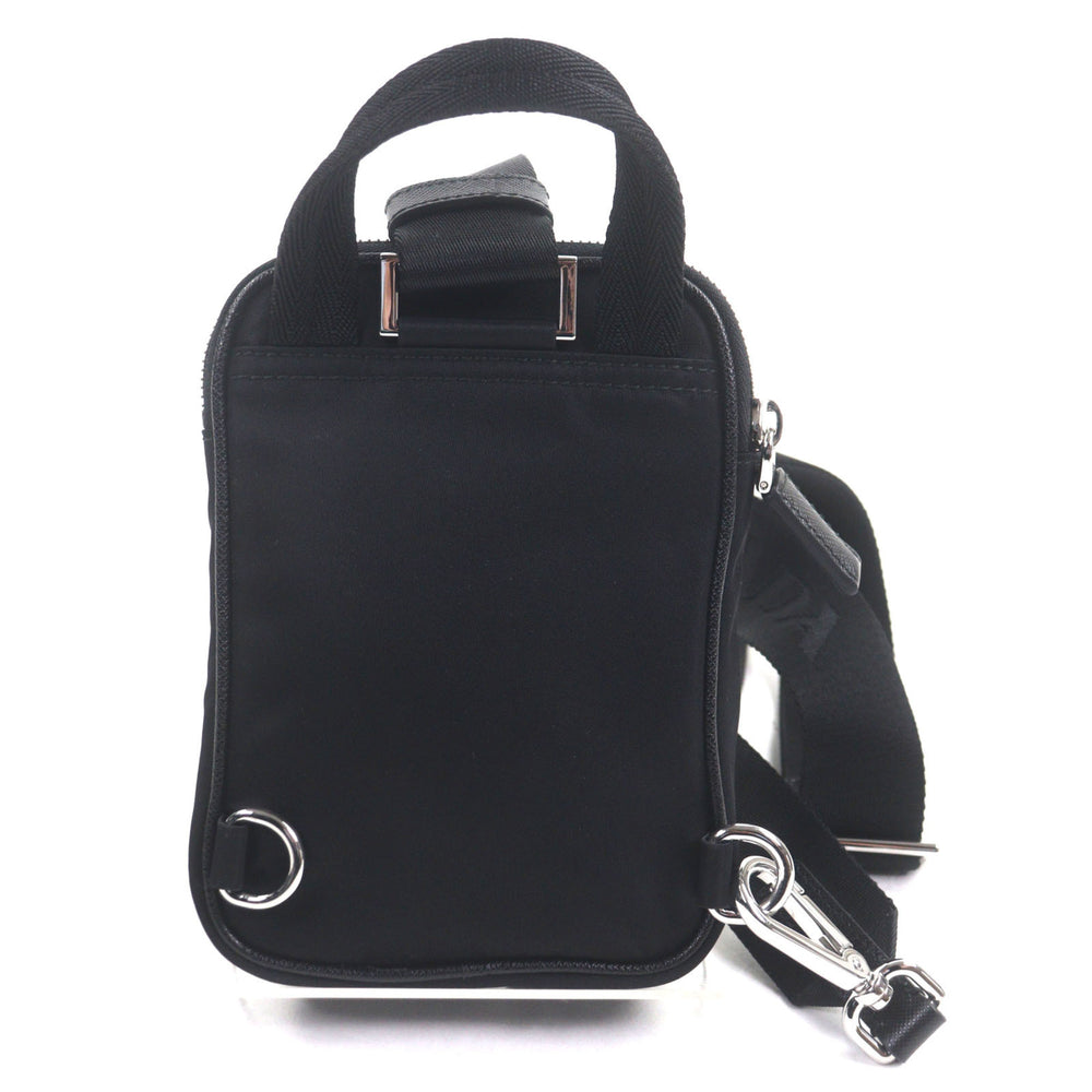PRADA 2ZH194 Saffiano Leather Nylon Re-Nylon Triangle Logo Plate Smartphone Case Body Bag Black Silver Hardware Made in Italy Men's — Like New