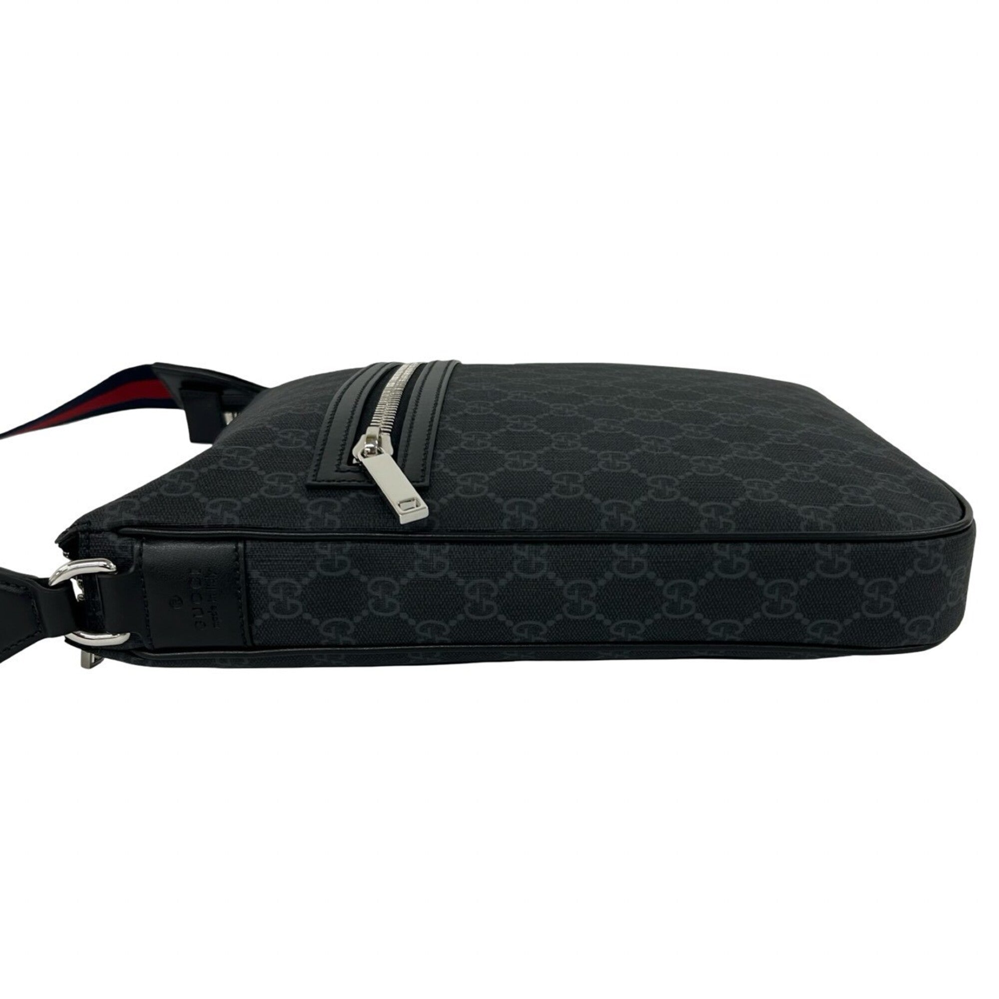 GUCCI Sherry Line GG Supreme Logo Pattern Leather Shoulder Bag Tote Black Navy Red 39987 — Like New