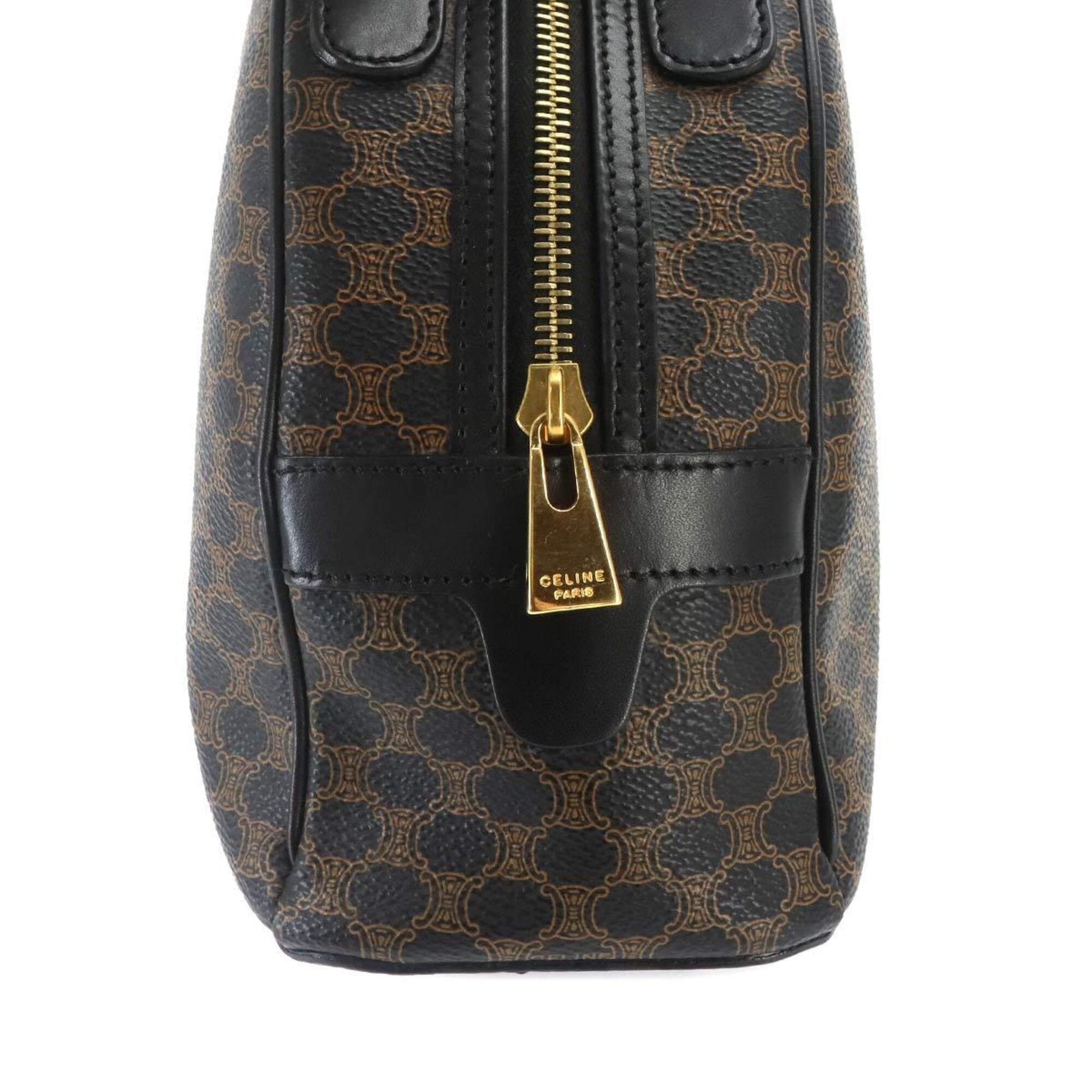 Celine Macadam Handbag, Leather, Black/Brown, Gold Hardware — Like New