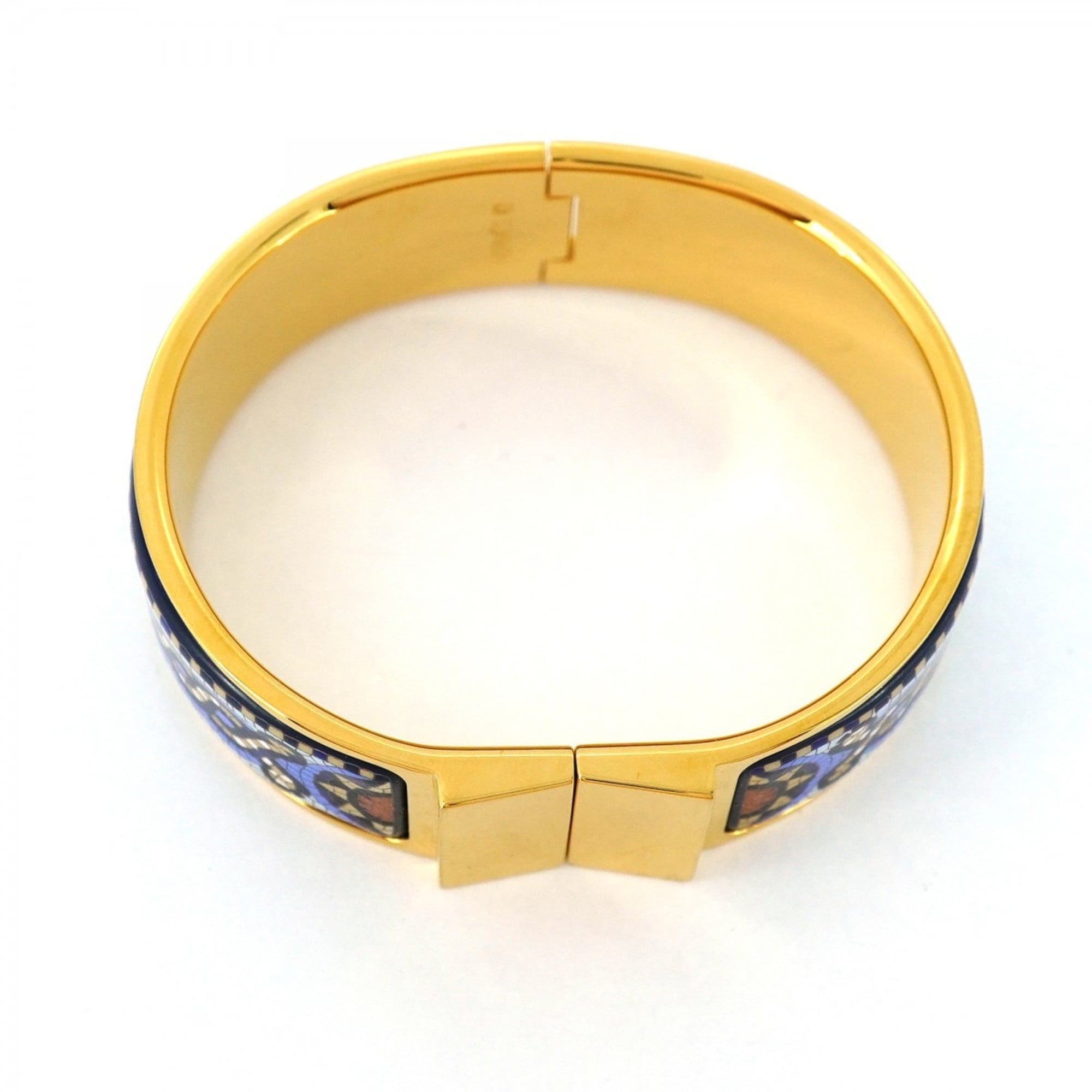 Hermes Bangle, GM Glazed, Roque, GP Plated, Cloisonné, Gold, Blue, Men's/Women's