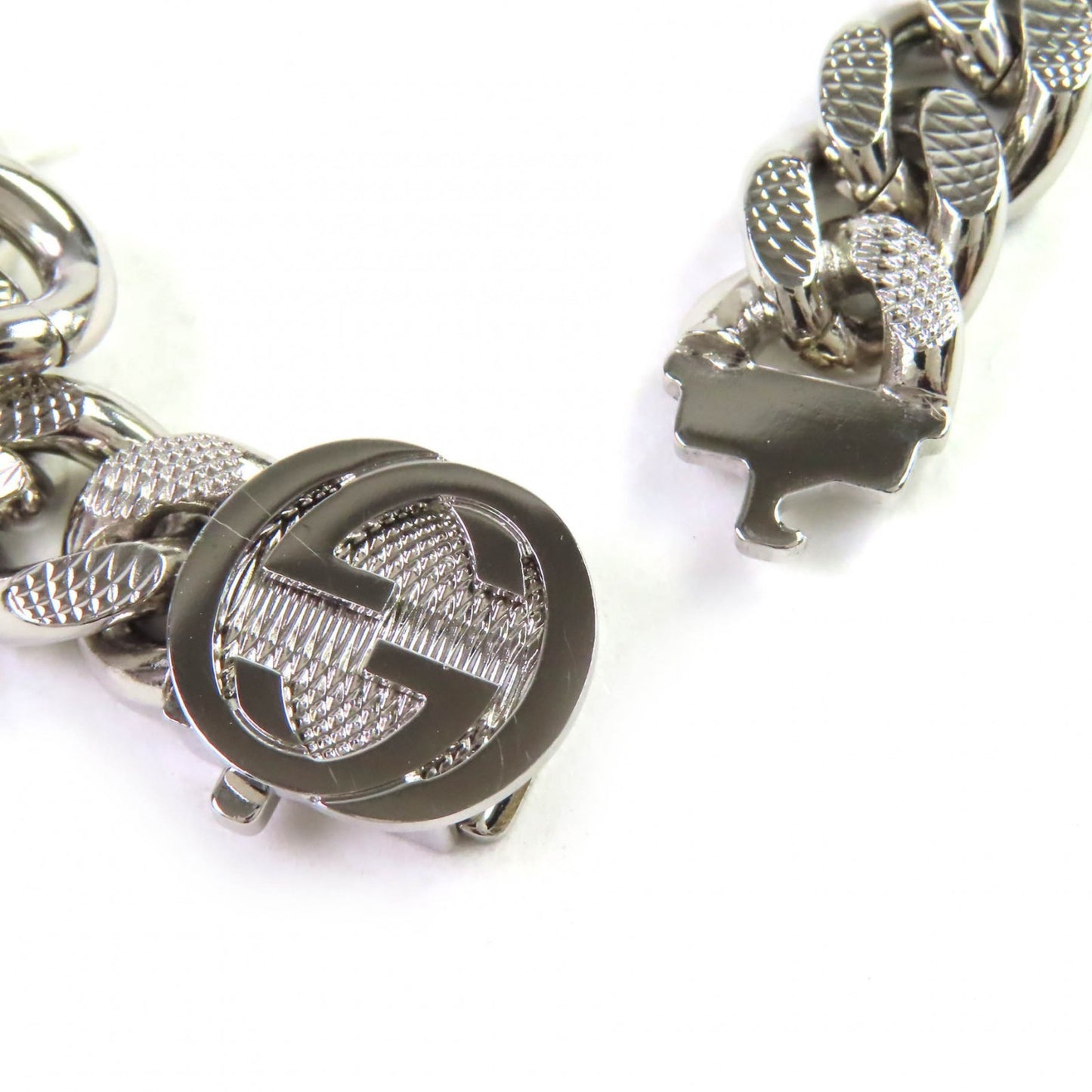 GUCCI 675769 Script Logo Choker with Interlocking G Necklace, Silver, Made in Italy, Women's