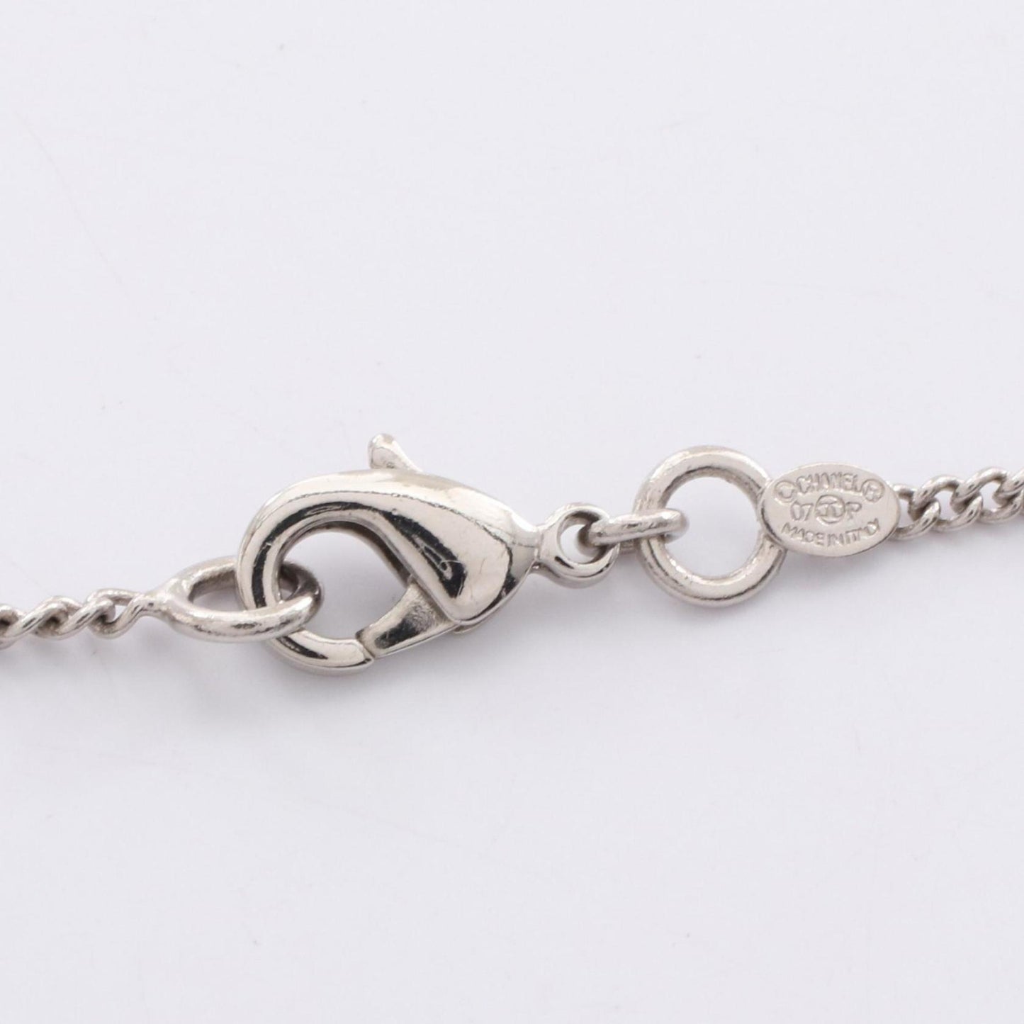 CHANEL Camellia Coco Mark Necklace in Stainless Steel with Rhinestones, Silver and Clear