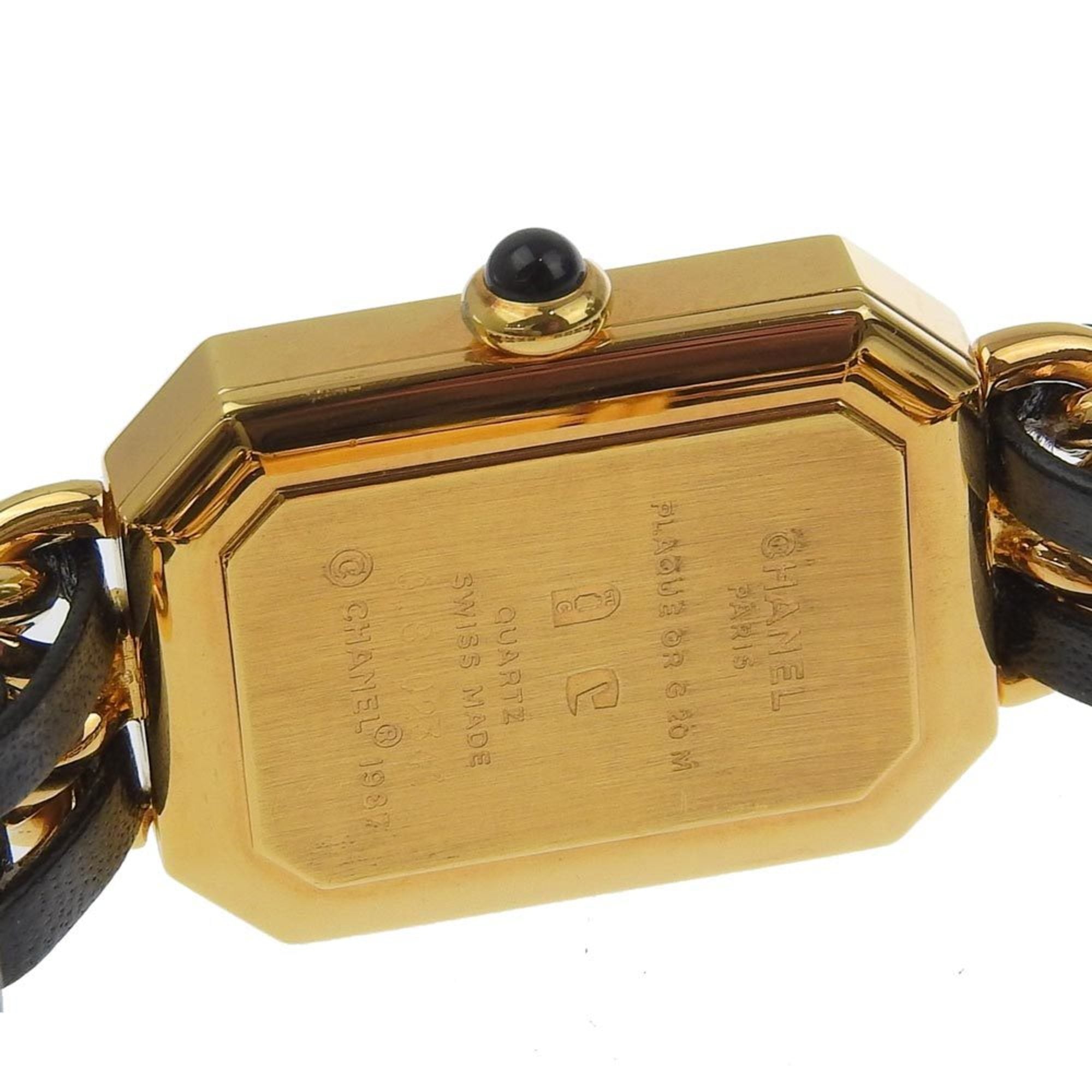Chanel CHANEL Premiere S Watch H0001 Gold-plated x Leather Quartz Analog Display Black Dial Ladies — Very Good
