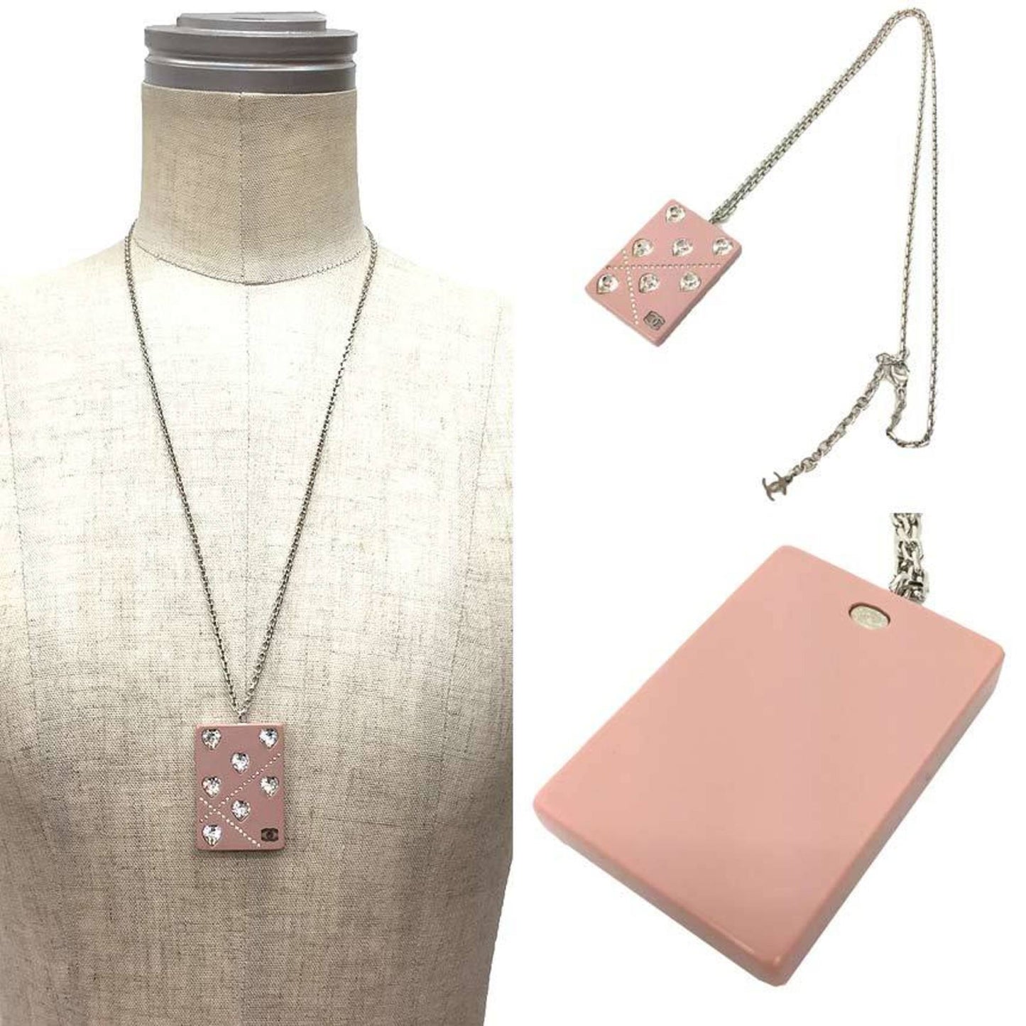 CHANEL Chanel Plate Necklace Heart Pink Pla