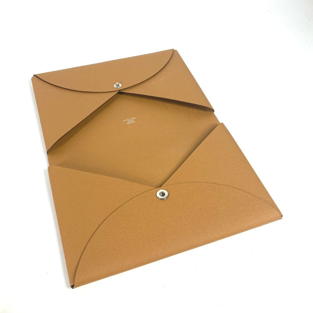 HERMES Calvi GM Flat Pouch with Pouch, Bifold Clutch Bag, Epsom Leather, Unisex, Brown and Pink, Like New — Like New