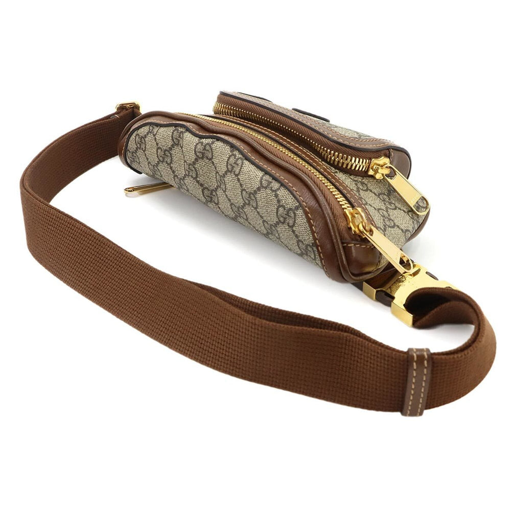 Gucci Interlocking G Belt Bag, Waist Handbag, Pouch, GG Supreme Leather, Beige/Brown, 682933, Gold Hardware — Like New