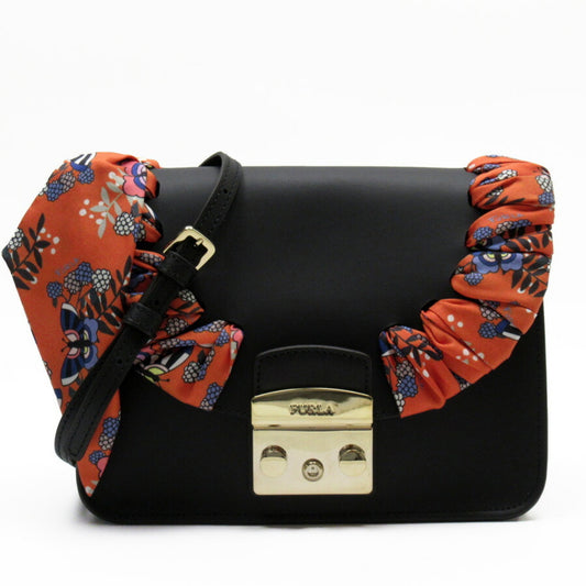 Furla FURLA Shoulder Bag Metropolis Black Gold Orange Leather