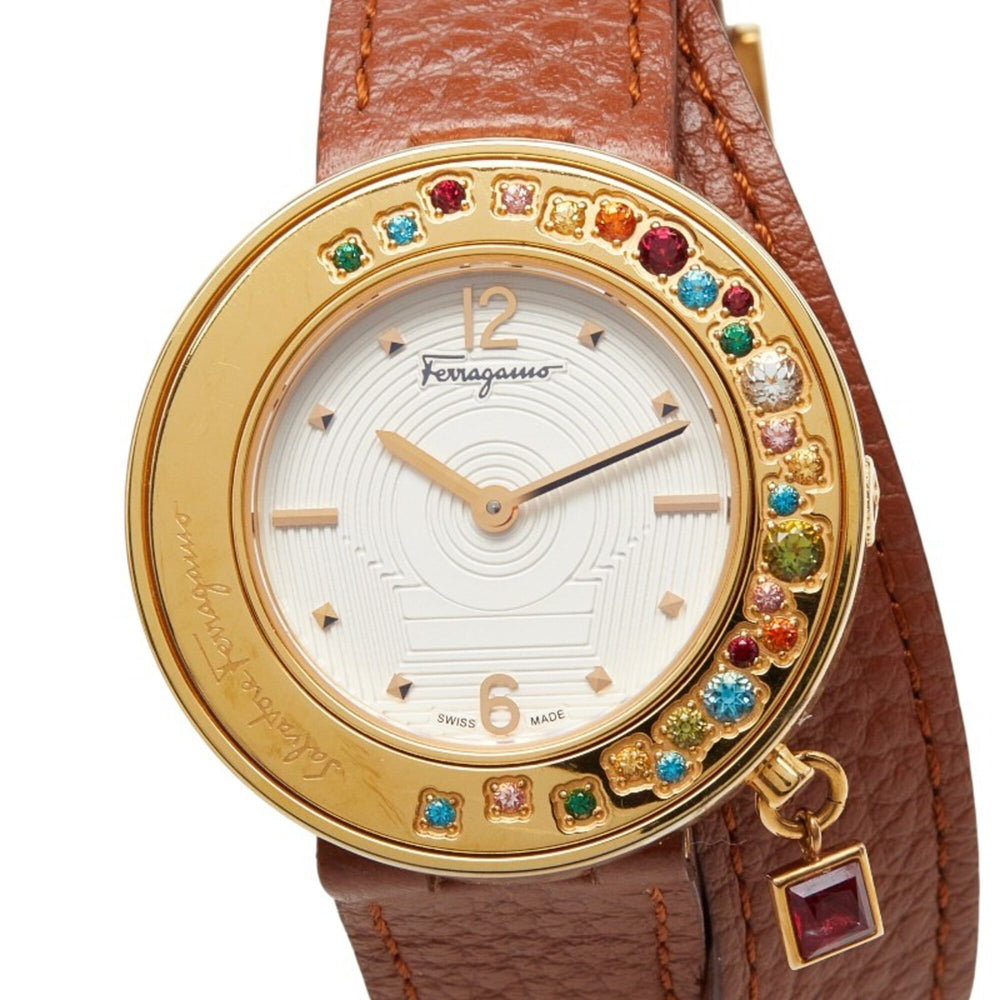 Salvatore Ferragamo Gancini Sparkling Watch F64SBQ50001 Quartz White Dial Stainless Steel Topaz Ladies — Good