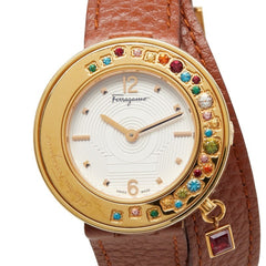 Salvatore Ferragamo Gancini Sparkling Watch F64SBQ50001 Quartz White Dial Stainless Steel Topaz Ladies — Good