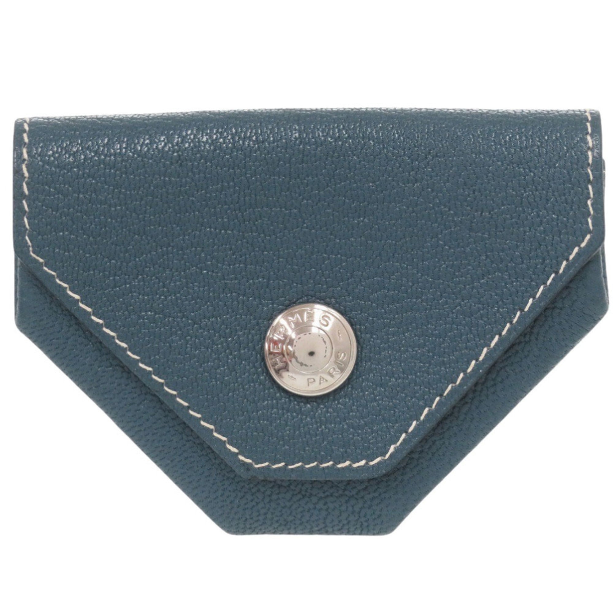 Excellent condition Hermès Le Vingt Quatre Chevre wallet with silver hardware, H stamp (2004), blue, 1208 HERMES