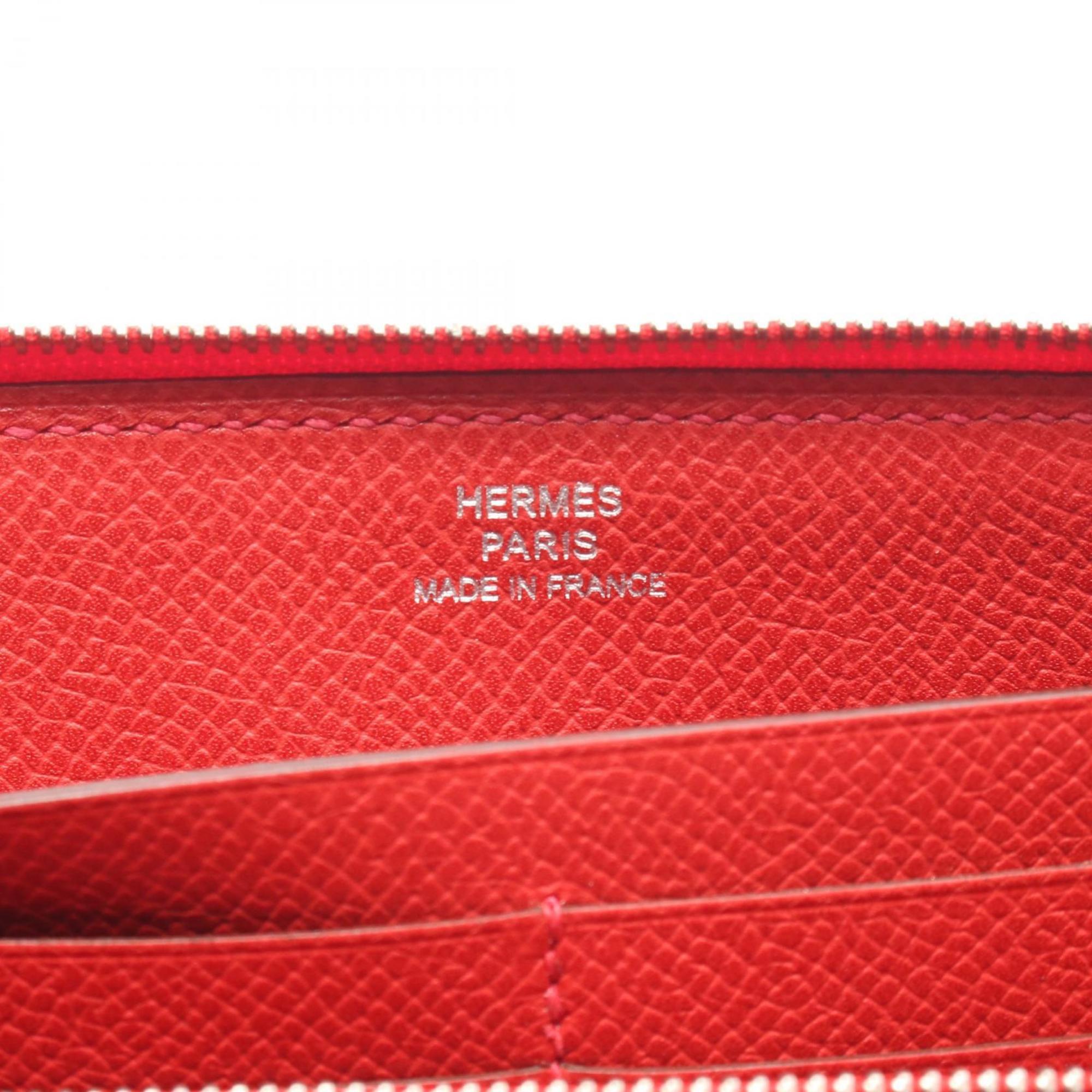 Hermes Hermès Azap Long Round Wallet, Leather, Epsom Women's, Red