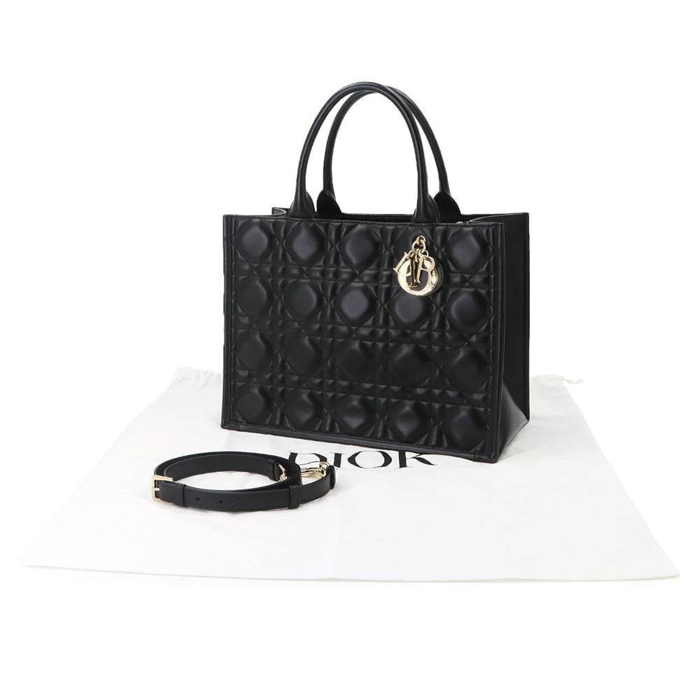 Christian Dior Book Tote Bag Medium - Macro Cannage 2-way Shoulder Handbag Leather Black M1324OWHP — Like New