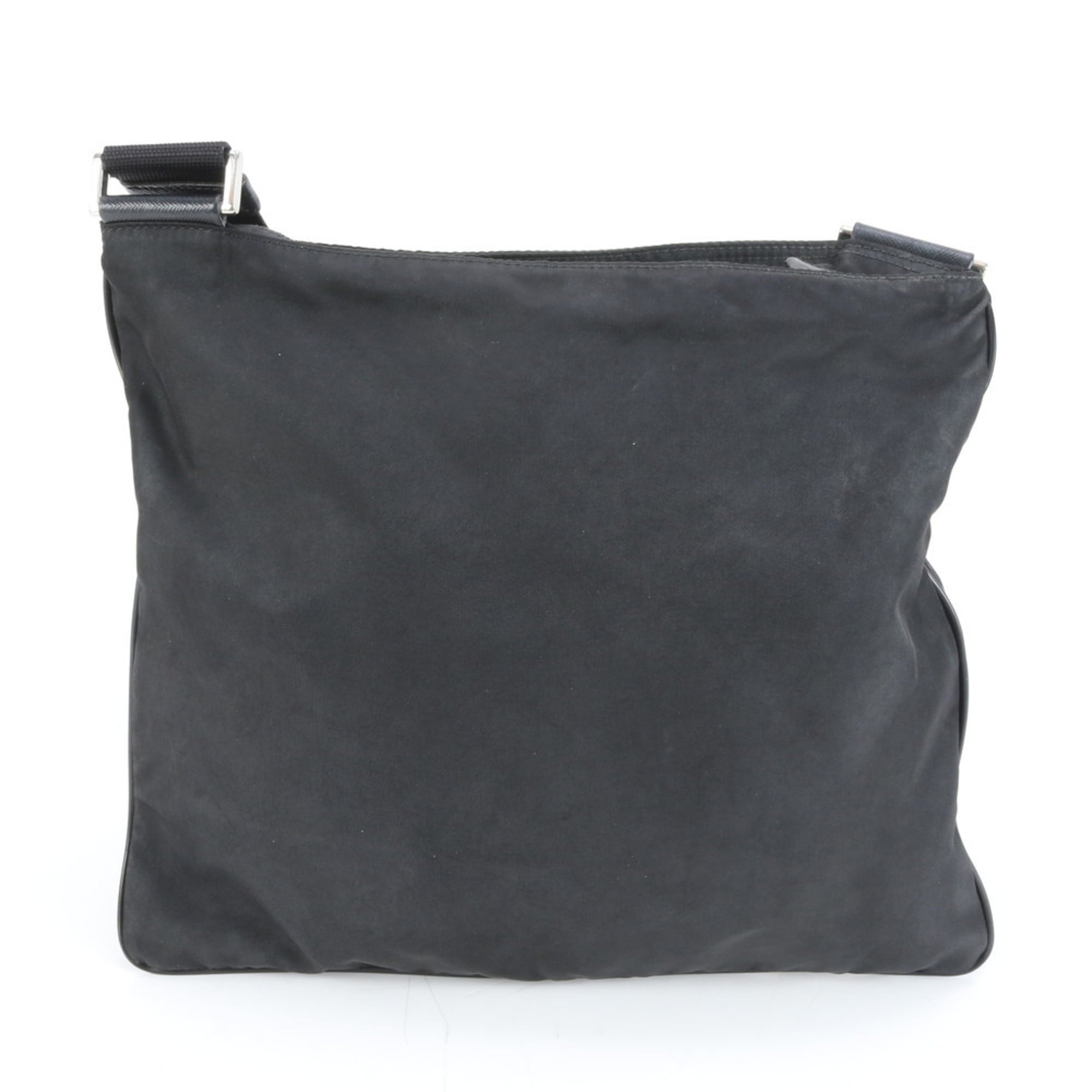 Prada Tessuto Nylon Triangle Logo Leather Shoulder Bag Messenger Black Men's