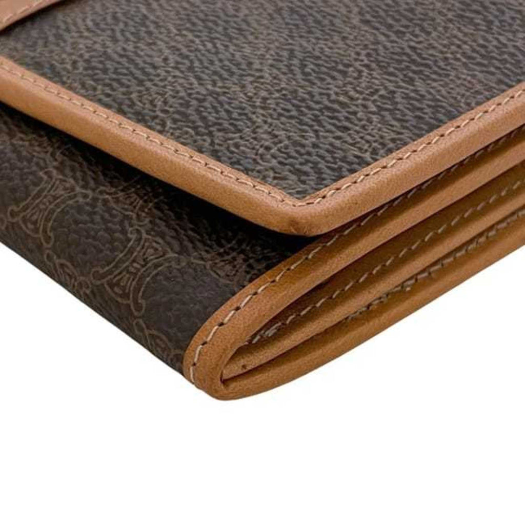 Celine bifold long wallet ec-24595 brown macadam with PVC leather clasp, size M/96. CELINE wallet, brown, for men and women.