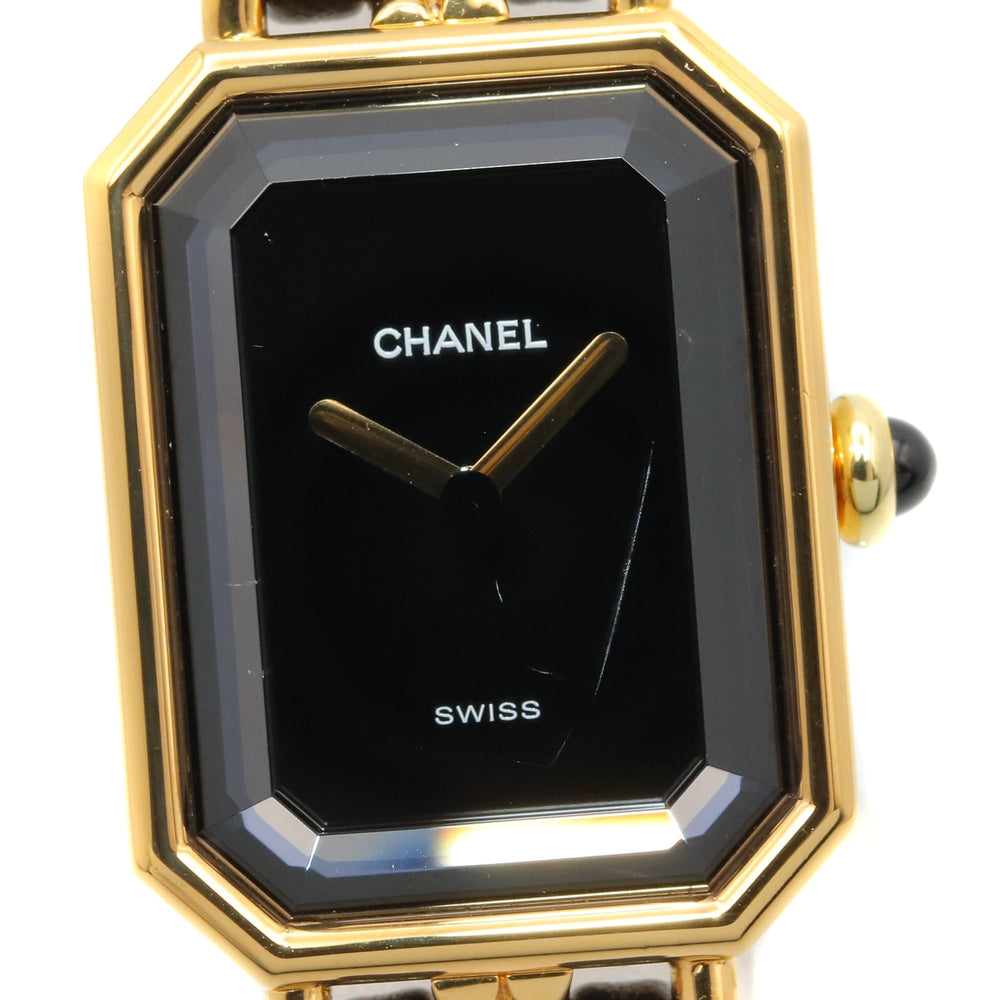 Chanel CHANEL Première M Watch, Gold Plated Leather, Women's, Black, H0001 — Very Good