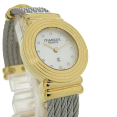 Unused Charriol Saint-Tropez 12-Piece Diamond Stainless Steel Watch with White Shell and Gold Dial, Quartz Movement, 0598 CHARRIOL — New - Store Return