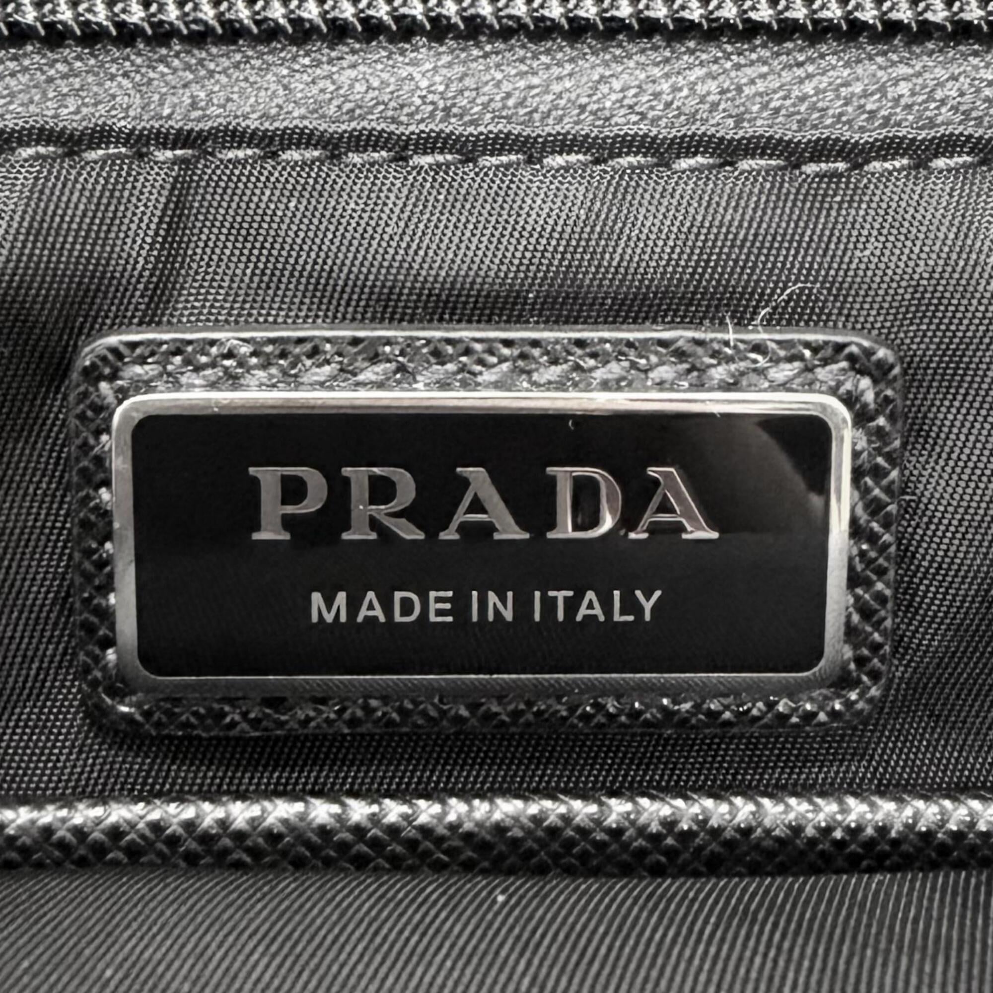 PRADA 2VG098 Triangle Logo Saffiano Leather Re-Nylon 2-Way Backpack Tote Bag Black Made in Italy Men's with Dust — Like New