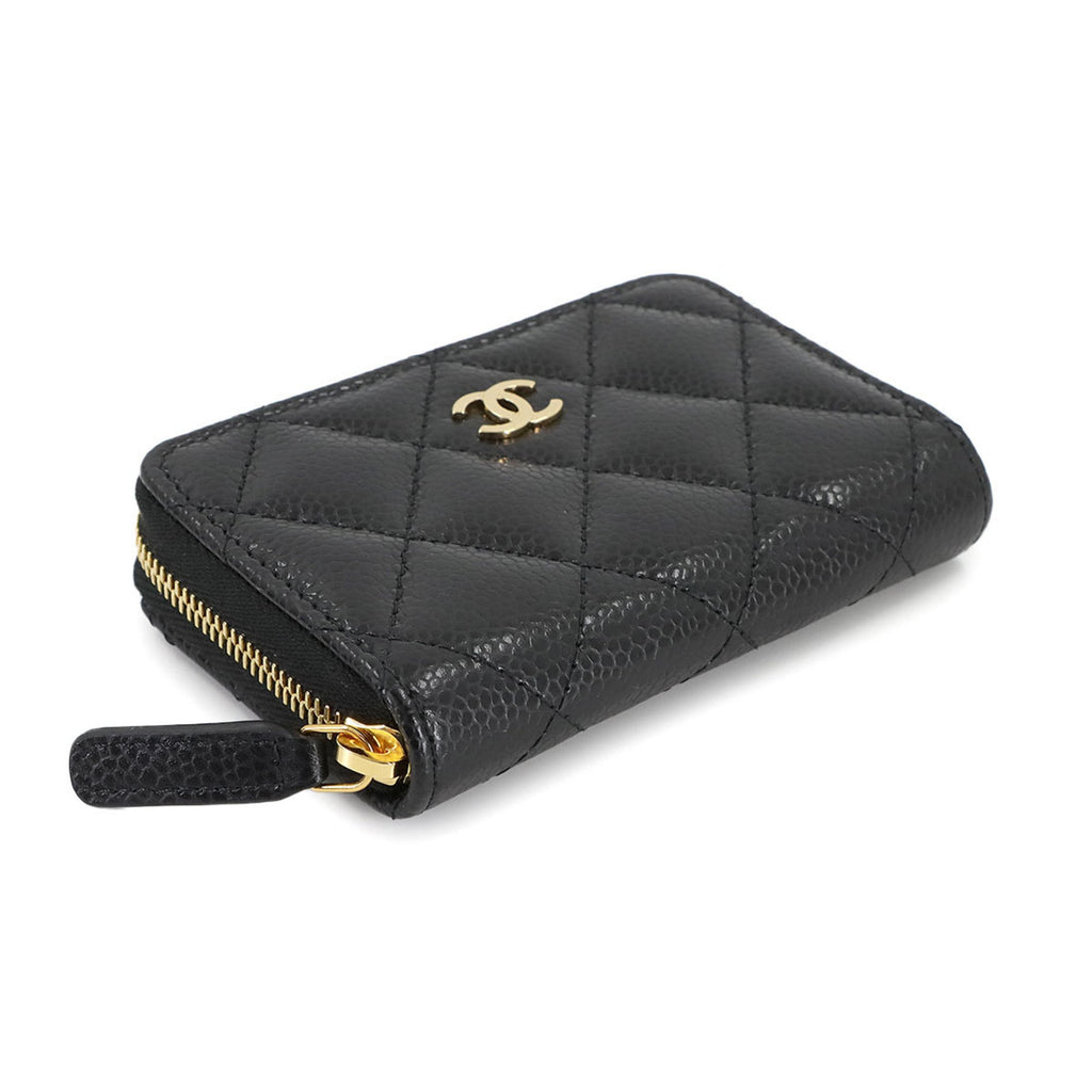 CHANEL Matelasse Classic Zip Coin Purse, Caviar Leather, Black, Coco Mark, Gold Hardware, AP0216