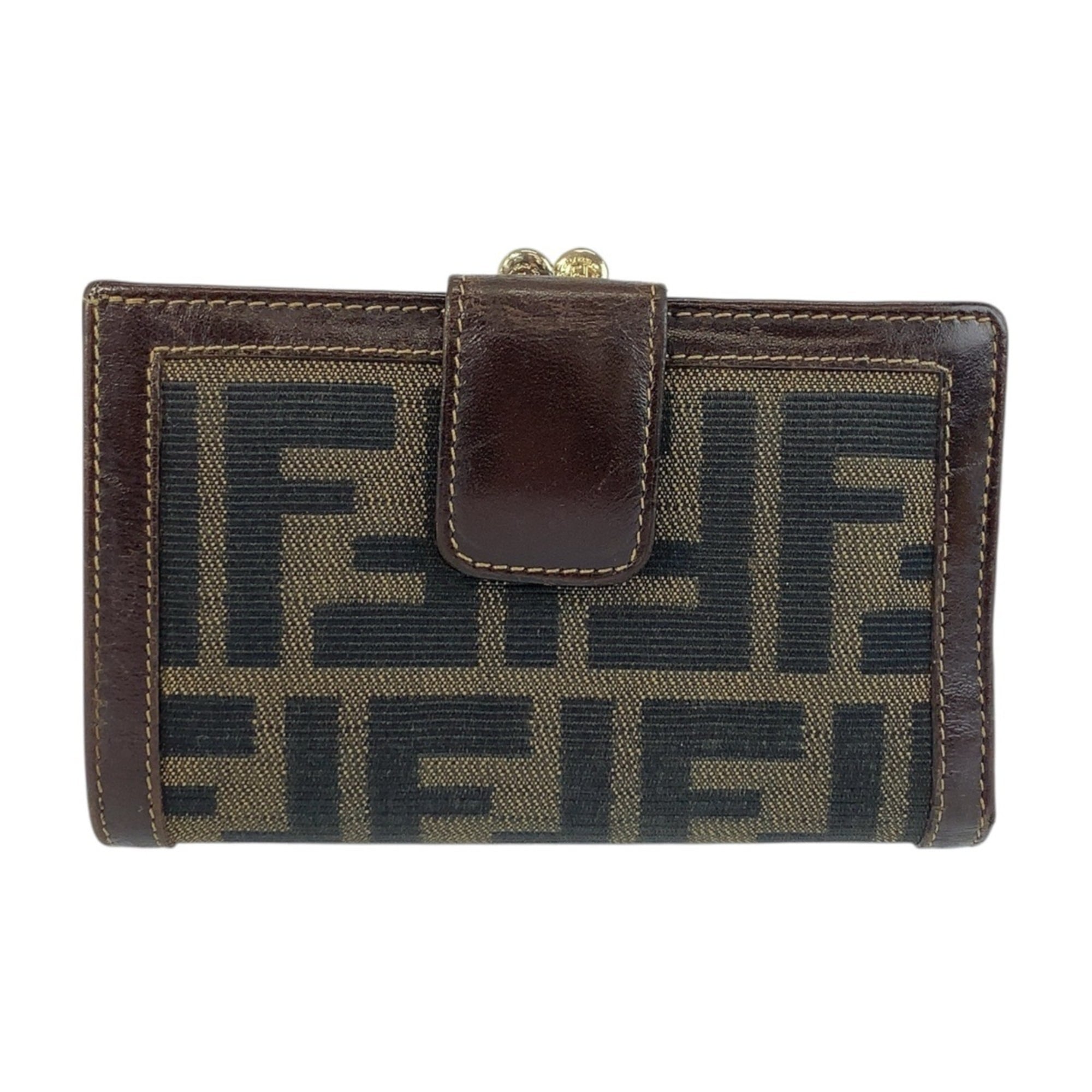 FENDI Zucca purse, brown canvas and leather with gold hardware, 2270 01692 089, compact wallet for women