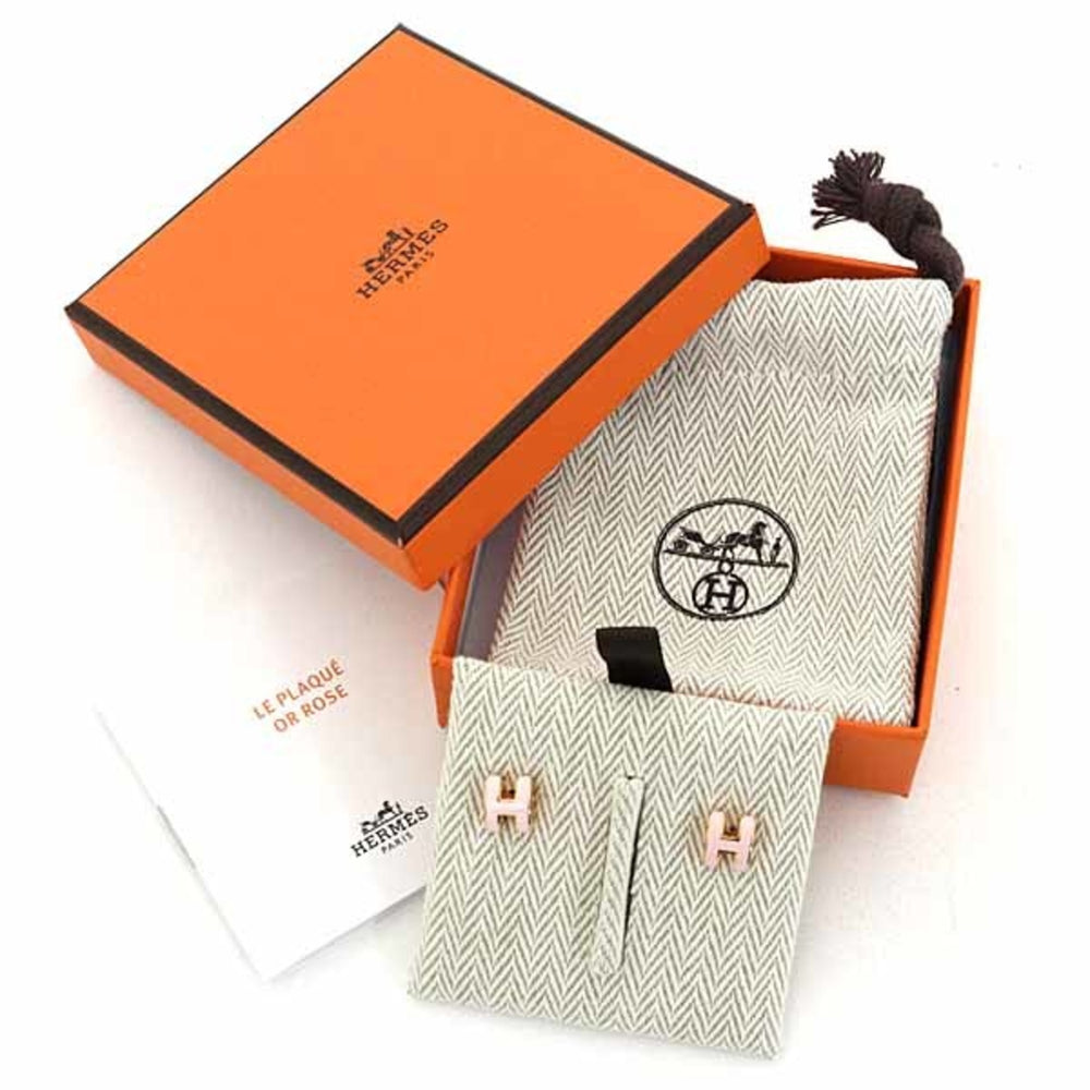 Hermes HERMES Earrings "Mini Pop H" Ash Lacquer Metal Rose Dragee Golden Unused — New - Store Return
