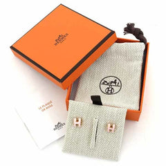 Hermes HERMES Earrings "Mini Pop H" Ash Lacquer Metal Rose Dragee Golden Unused — New - Store Return
