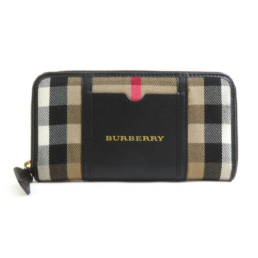 Burberry round long wallet in leather and wool, black brown, for men women, r10885k