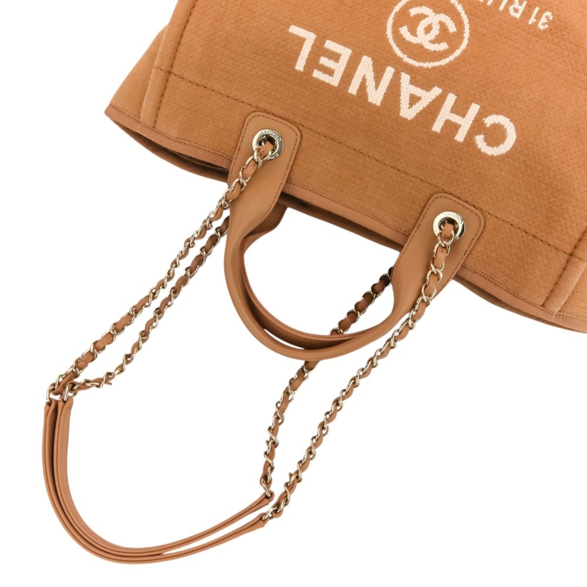 CHANEL Deauville MM Tote Bag, Chain Shoulder Handbag with Pouch, A67001 Pink Beige, Women's — Like New