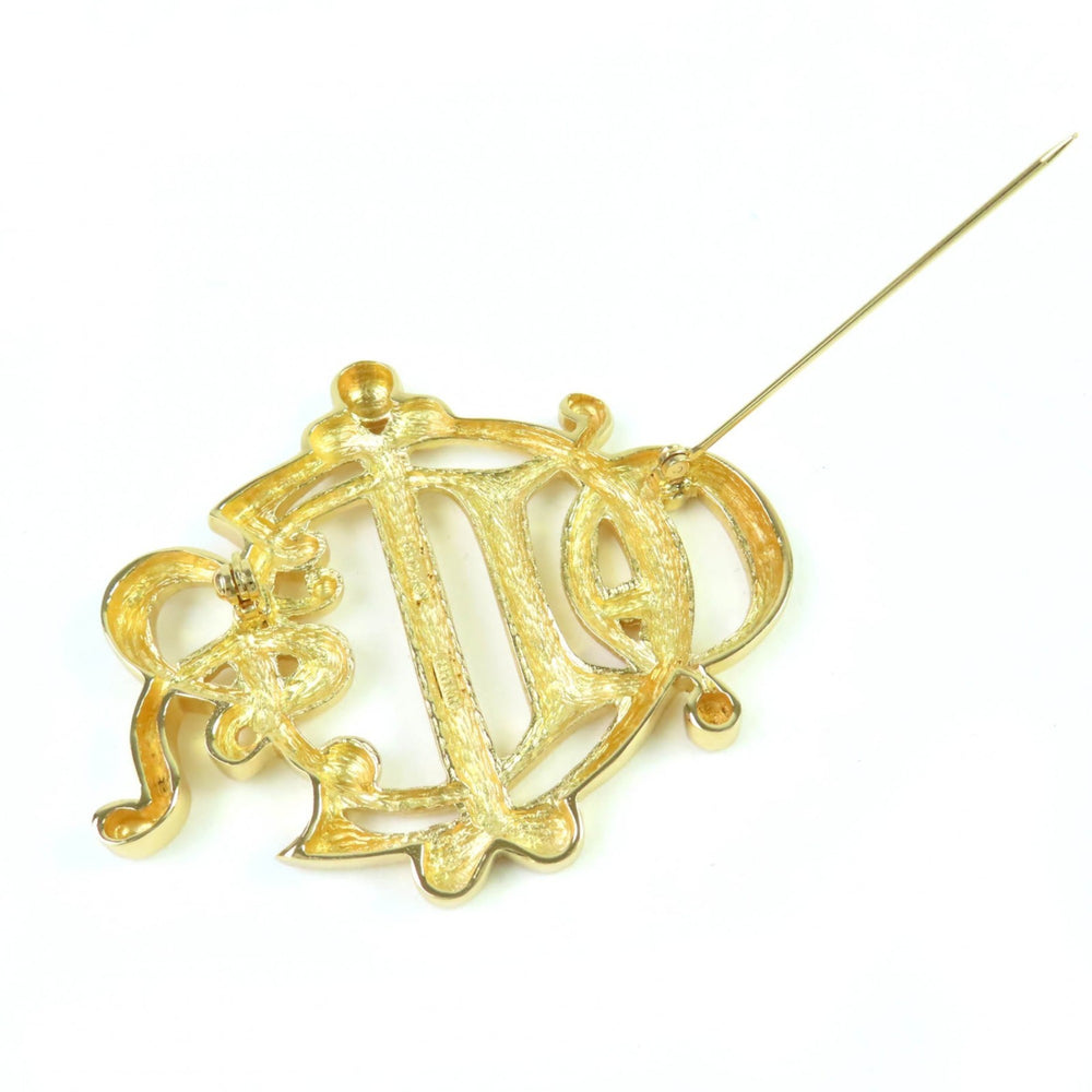 Christian Dior emblem logo design brooch accessory, gold, for women — Like New