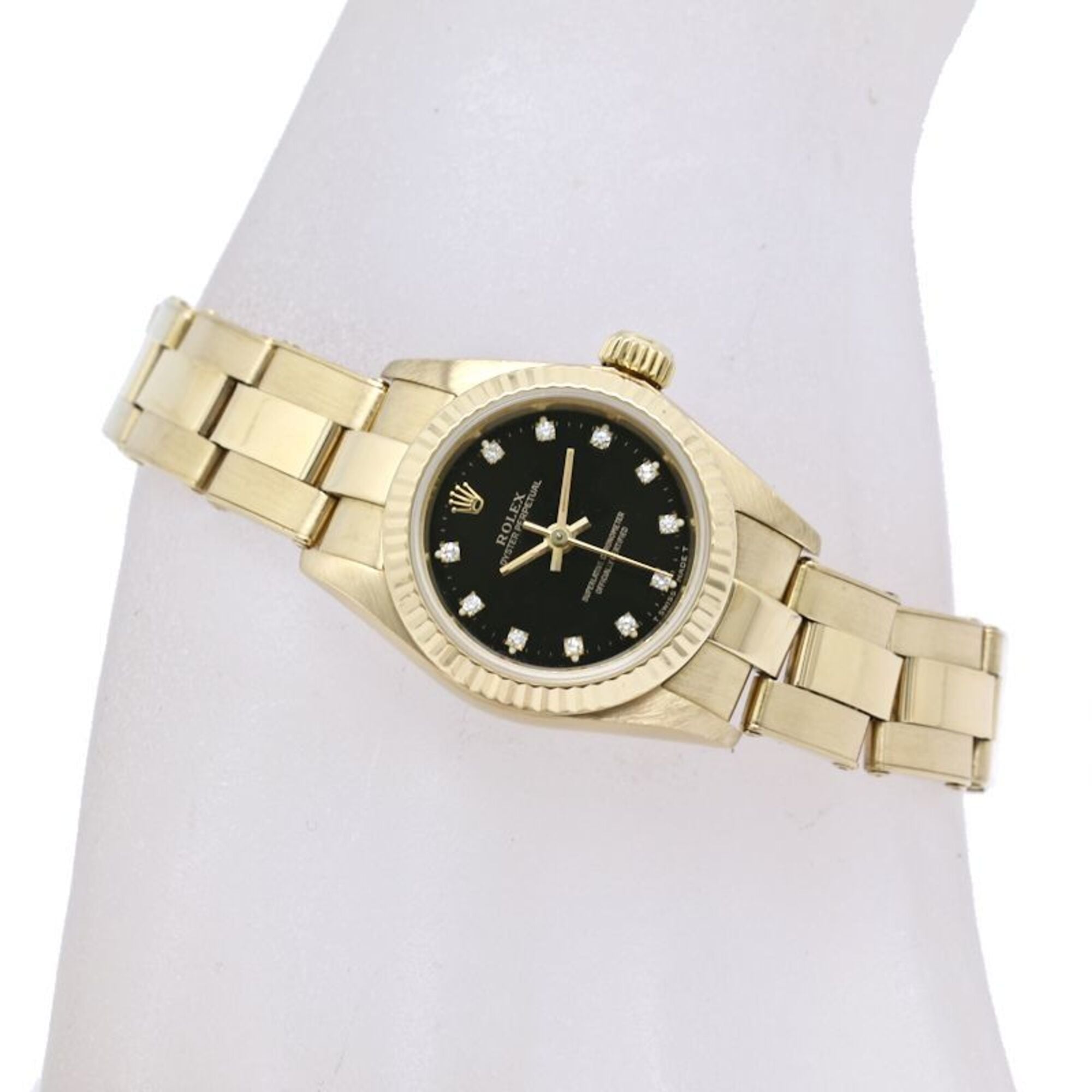 ROLEX Oyster Perpetual 11P Diamond 67198G Women's Watch 18K Yellow Gold 40582 — Good