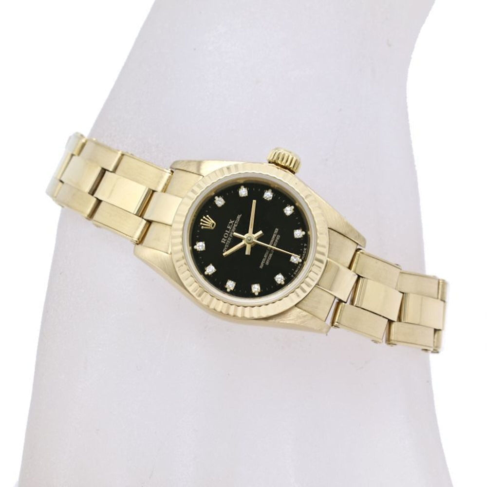 ROLEX Oyster Perpetual 11P Diamond 67198G Women's Watch 18K Yellow Gold 40582 — Good