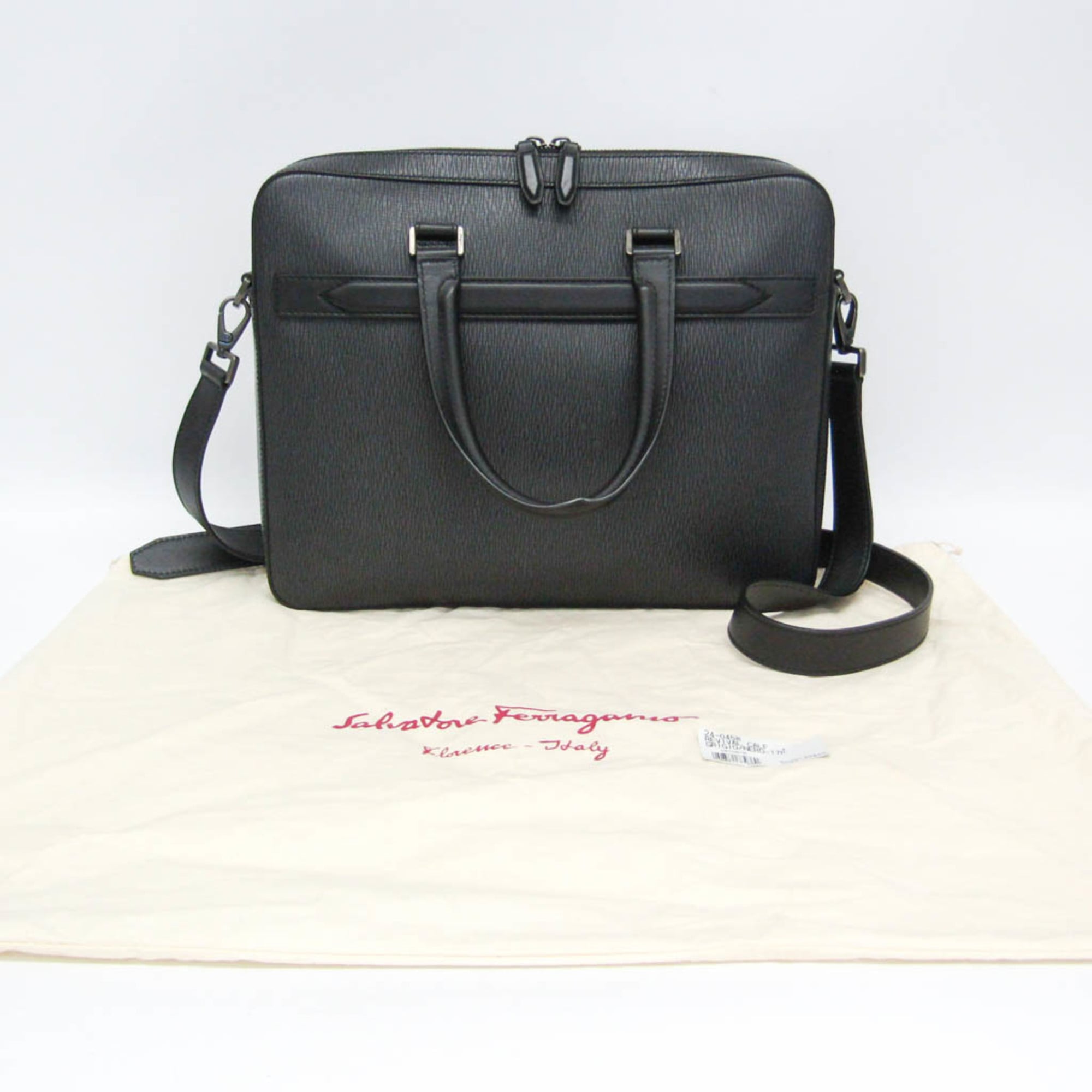Salvatore Ferragamo FZ-24 0458 Men's Leather Briefcase,Handbag Black — Like New