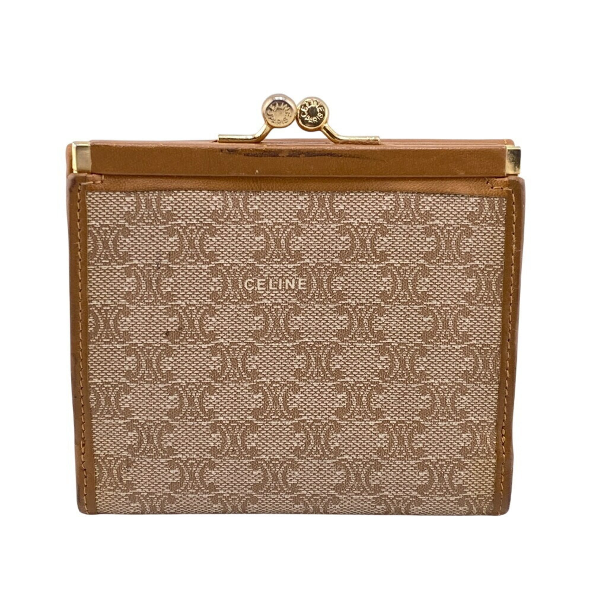 CELINE Macadam Tri-fold Wallet, Beige, Women's