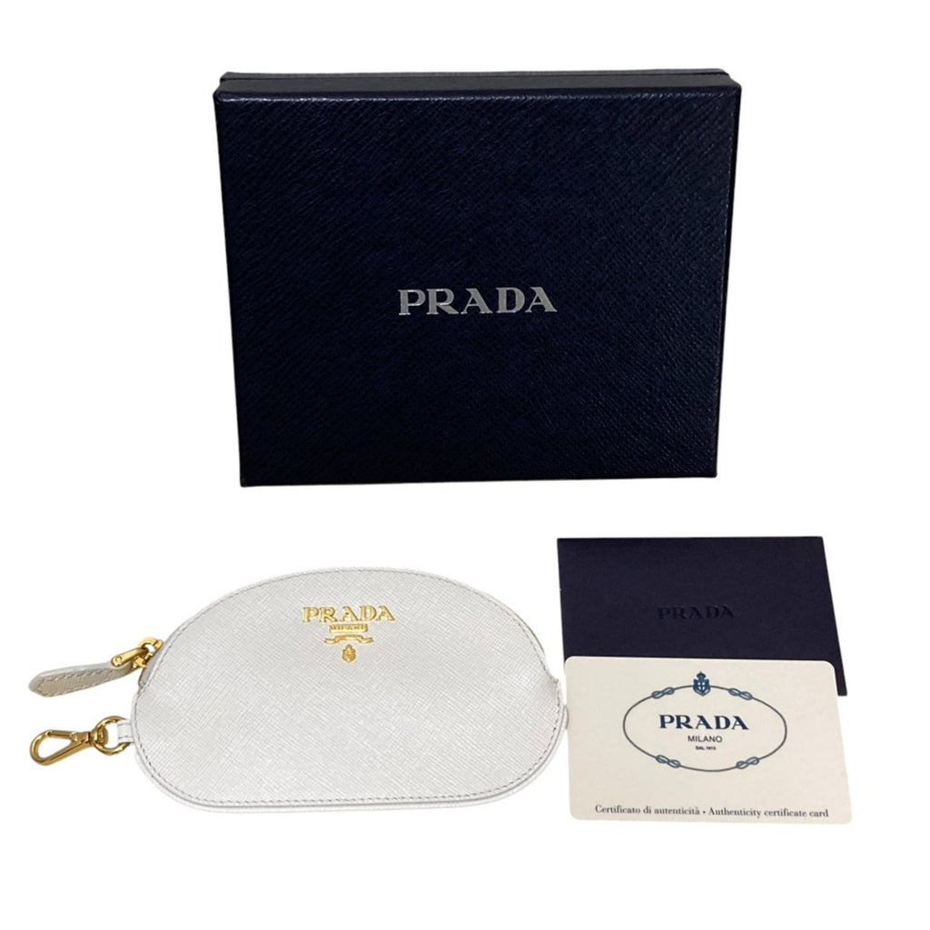 PRADA Saffiano Leather Wallet/Coin Case 1M1192 White Gold Women's