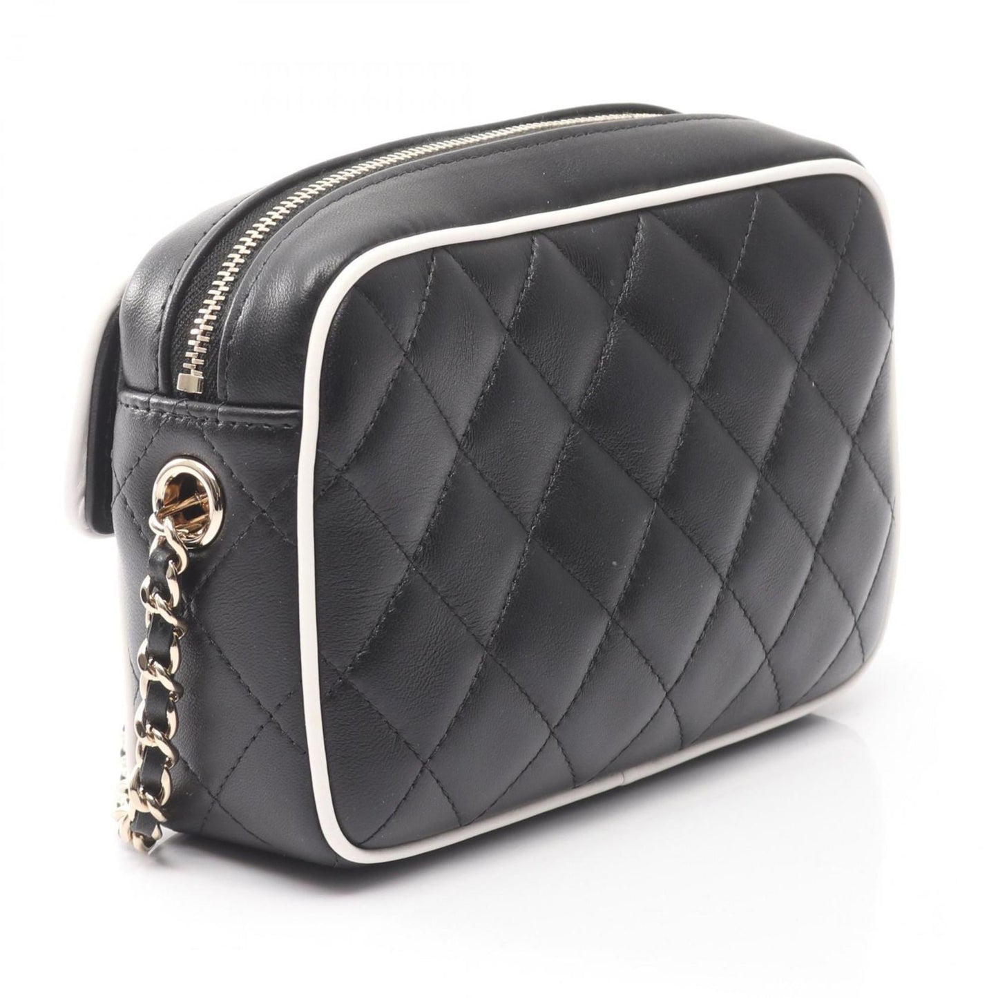 CHANEL Matelasse Shoulder Bag, Lambskin Leather, Women's, Black and White, AP4516