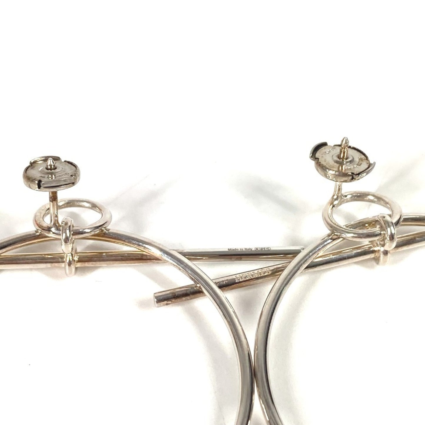 HERMES Loop MM Hoop Earrings with Logo, AG925 Silver, for Men and Women