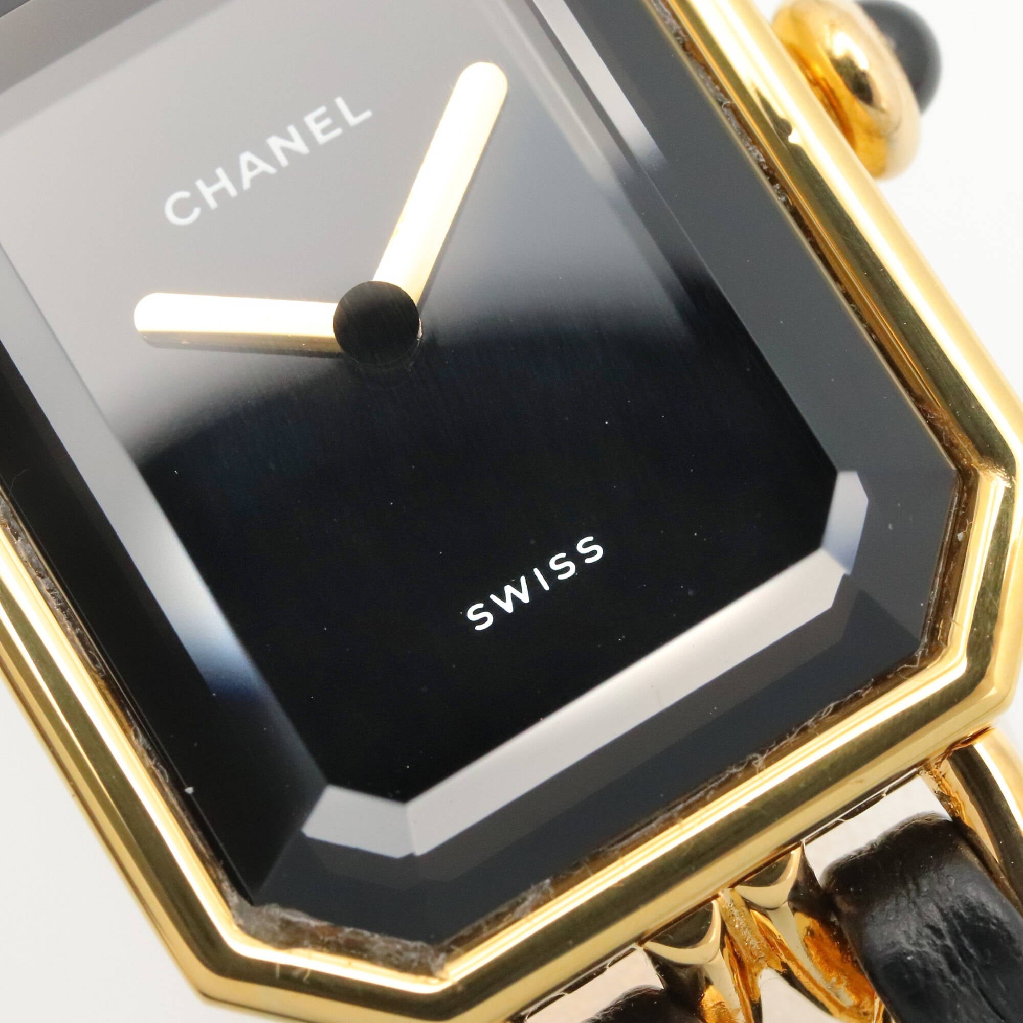 Chanel CHANEL Première S Watch, Gold Plated (GP), Leather Strap, Women's, Black, H0001 — Very Good