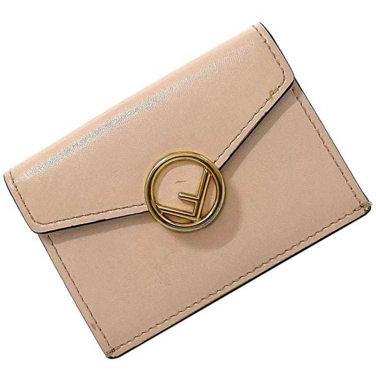 Fendi Trifold Wallet Pink Beige Gold Fizu 8M0395 Leather GP FENDI Circle Women's