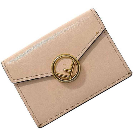 Fendi Trifold Wallet Pink Beige Gold Fizu 8M0395 Leather GP FENDI Circle Women's