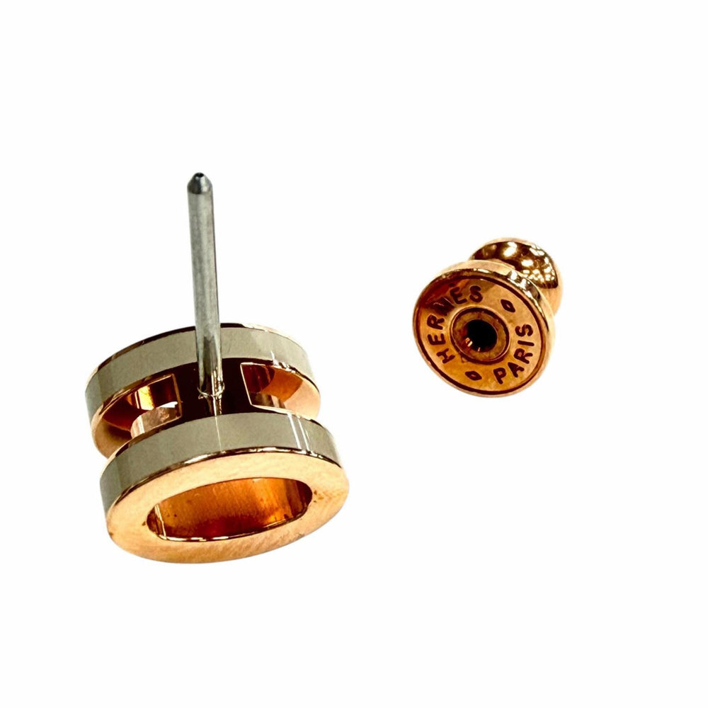 HERMES Mini Pop H Marron Glacé Rose Gold Earrings, Made in France, Women's, with Box and Dust Bag — Like New