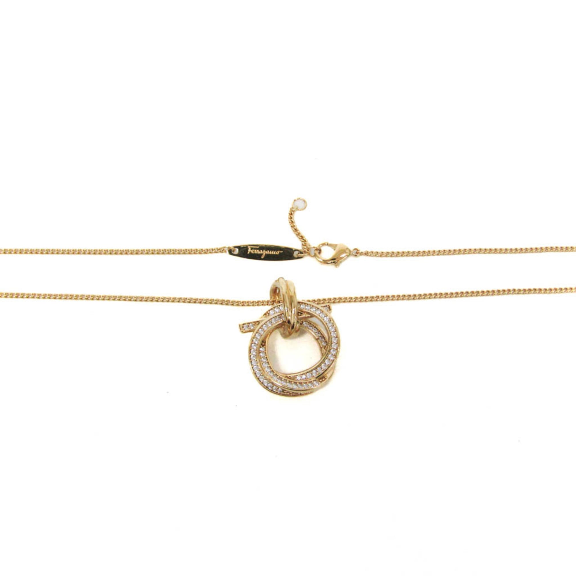 Salvatore Ferragamo Gancini 760609 Gold Plating Rhinestone Women,Men Fashion Pendant Necklace (Gold) — Like New