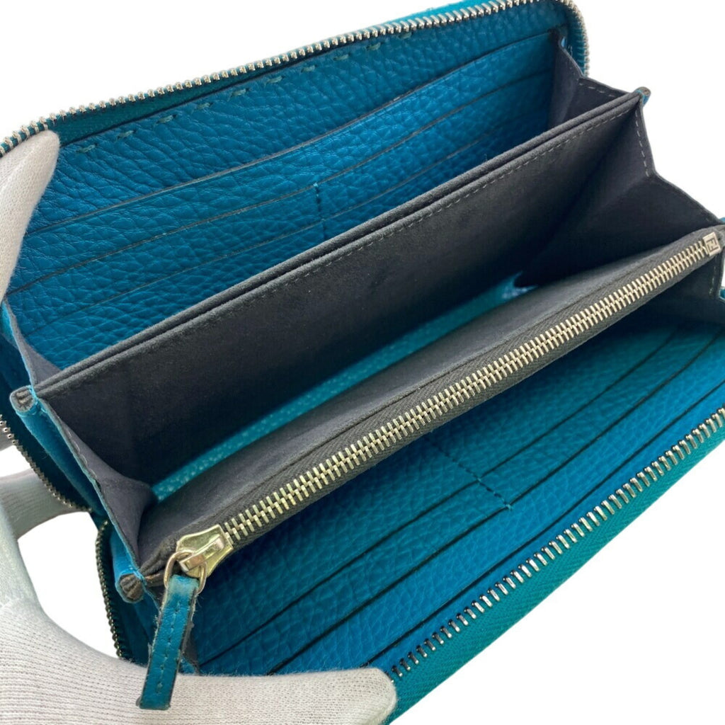 FENDI Long Wallet, Hand-Stitched Round Selleria, Blue, Women's
