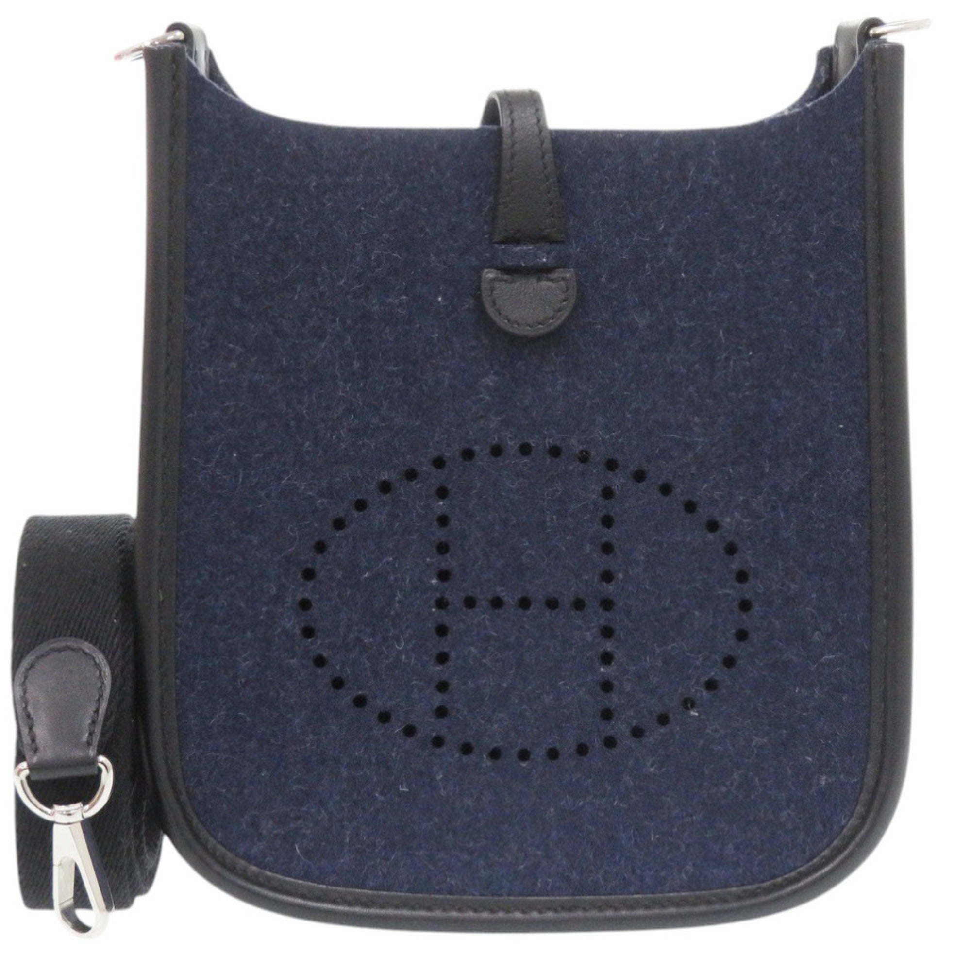 Like New Hermes Evelyne TPM Amazon Felt Swift Leather Shoulder Bag in Blue Nuit with Silver Hardware, Y Stamp (2020 Model), 0968HERMES — Like New
