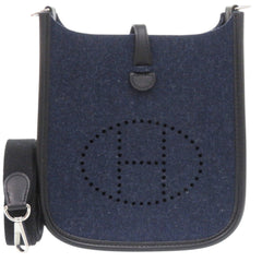 Like New Hermes Evelyne TPM Amazon Felt Swift Leather Shoulder Bag in Blue Nuit with Silver Hardware, Y Stamp (2020 Model), 0968HERMES — Like New