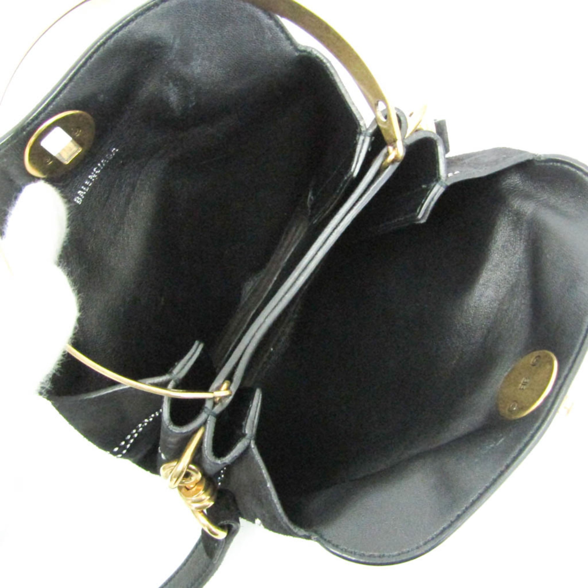 Balenciaga 570093 Women's Suede,Rhinestone Handbag,Shoulder Bag Gold,Black