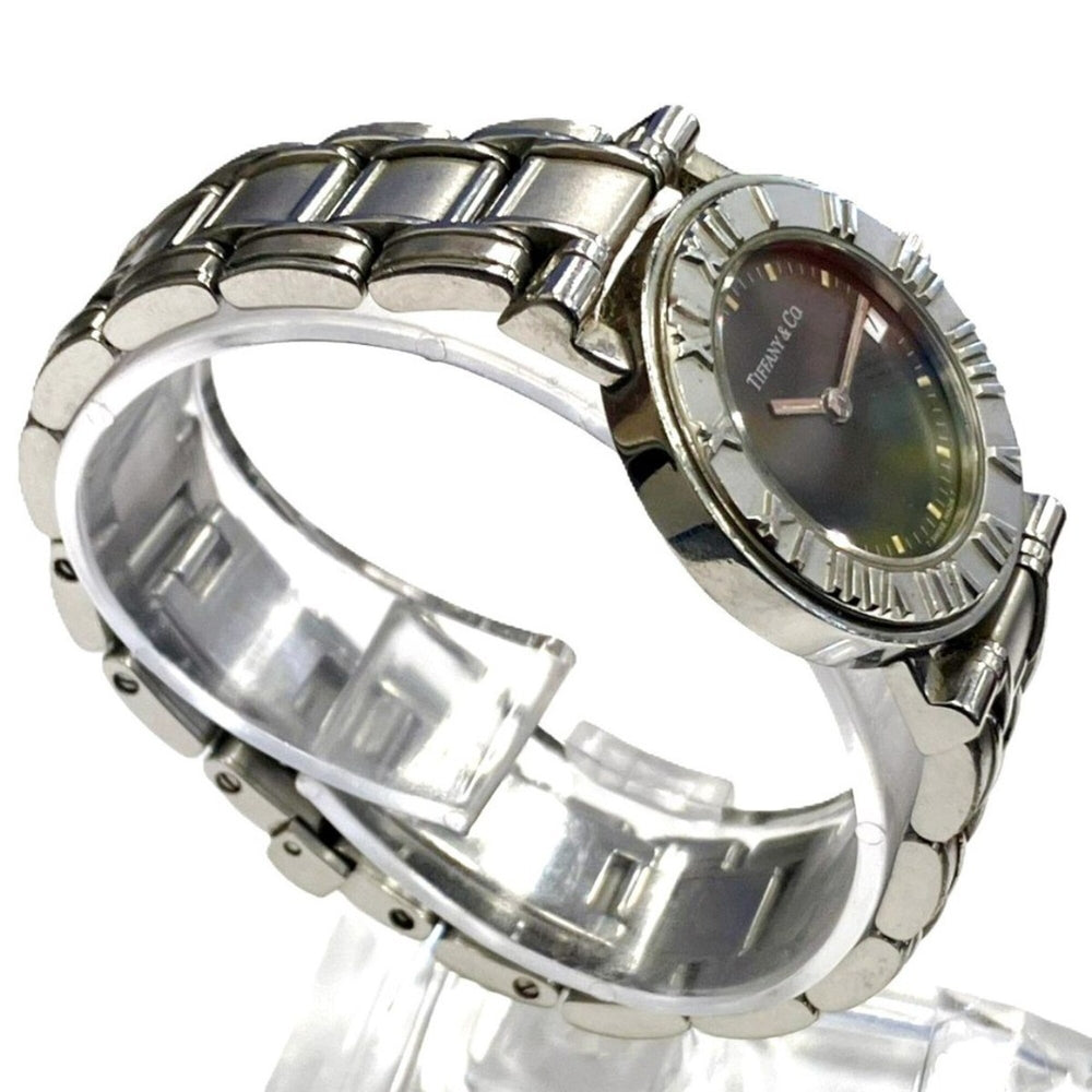 Tiffany & Co. Atlas watch, total weight 51.2g, stainless steel, quartz movement, black dial — Good