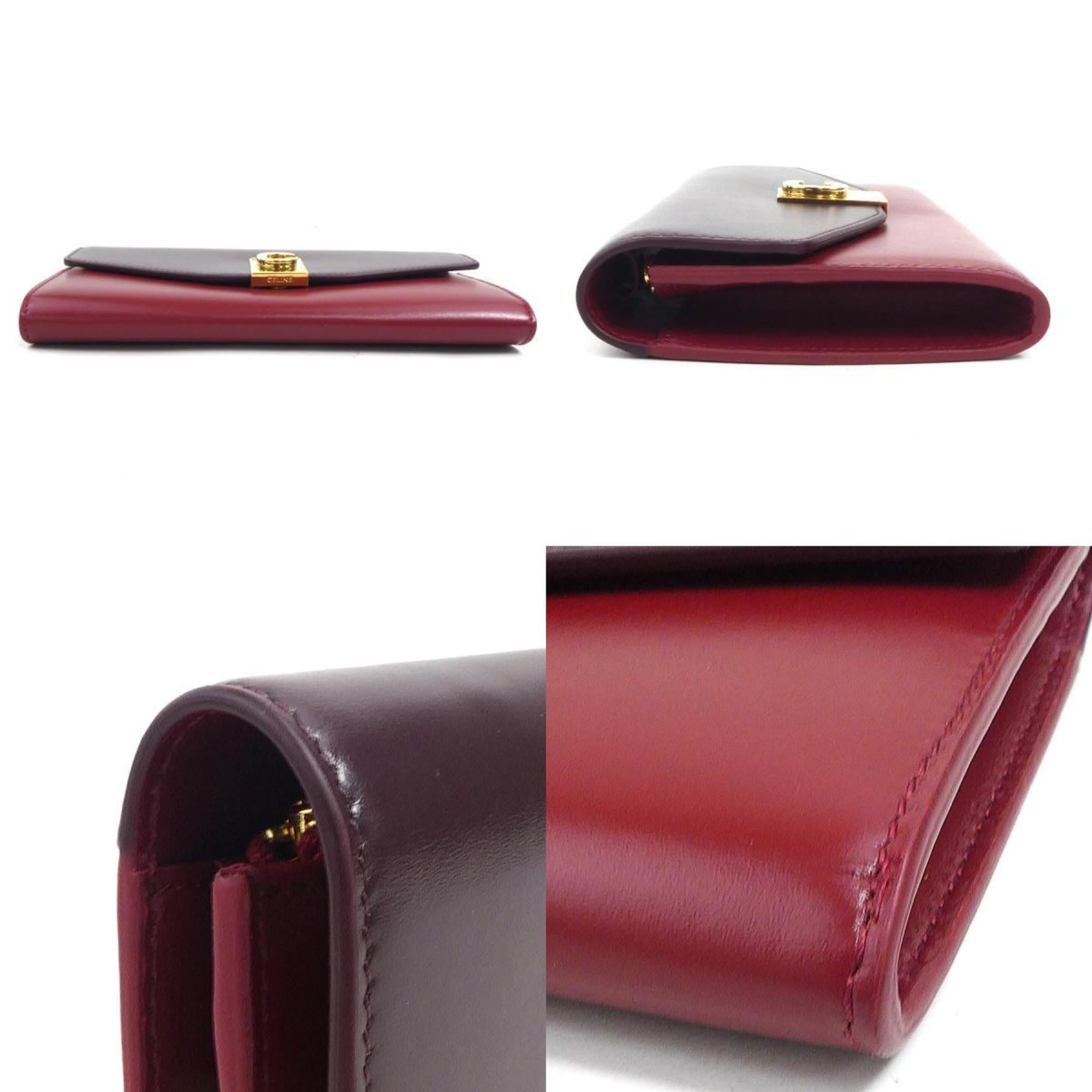 Celine Women's Long Chain Wallet in Bordeaux and Red Leather (r10909a)
