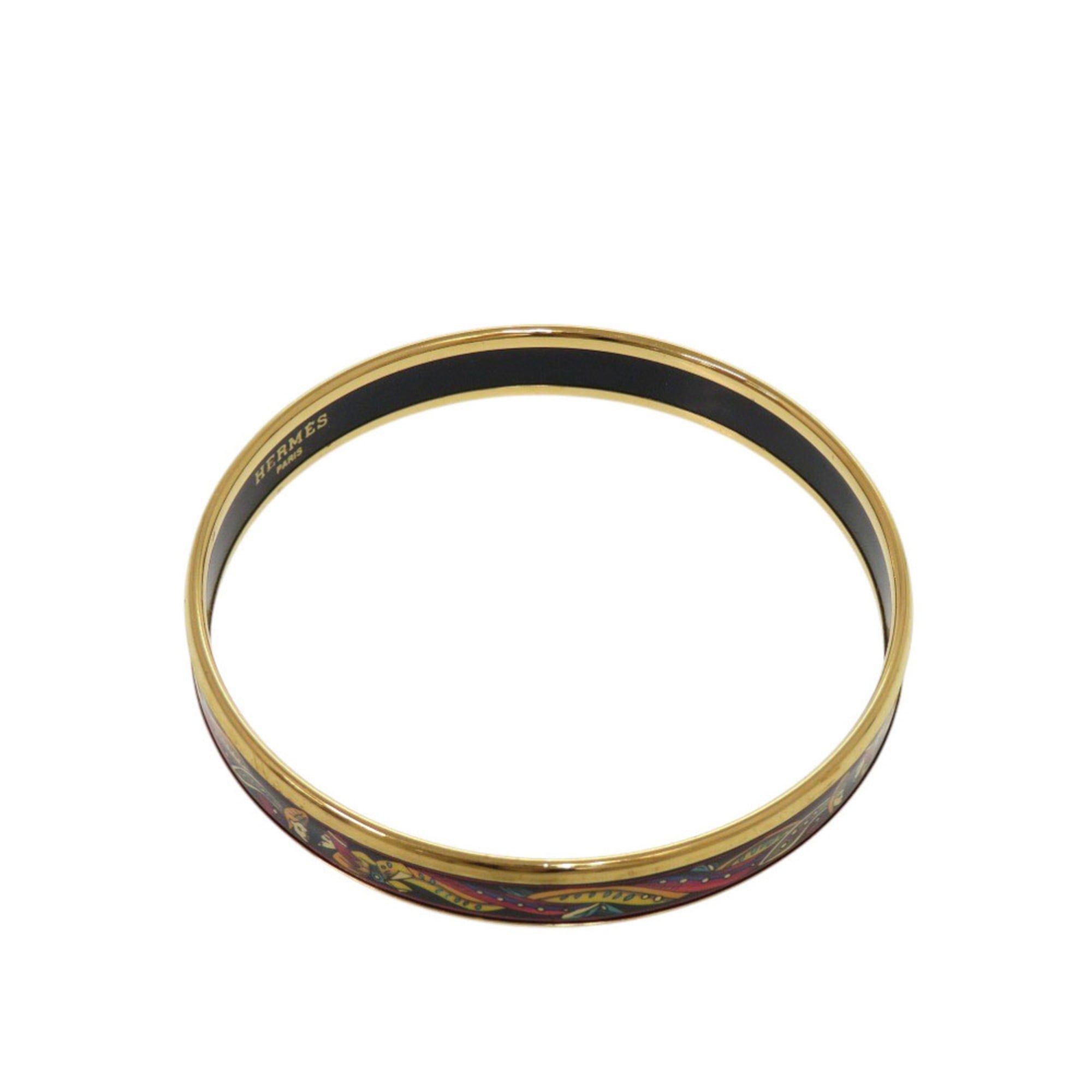 Hermes Excellent condition Hermès enamel PM bangle, metal black and gold, Y stamp (2020 model), black, 1136