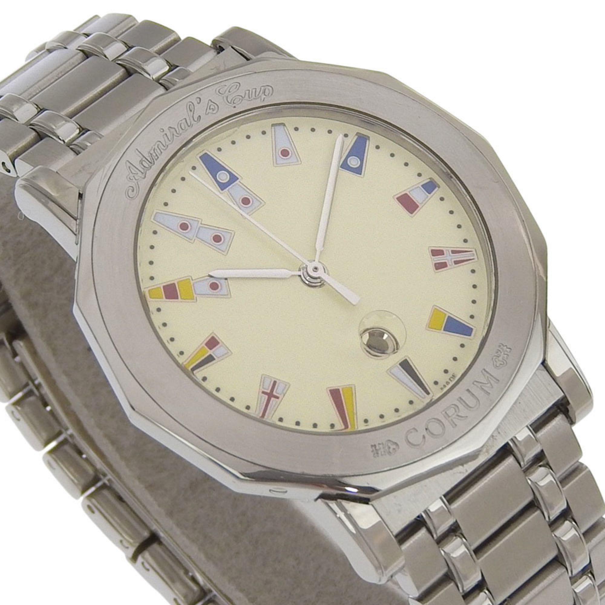 Corum Admirals Cup Watch 99.430.20 V585 Stainless Steel Quartz Analog Ivory Dial Men's — Good